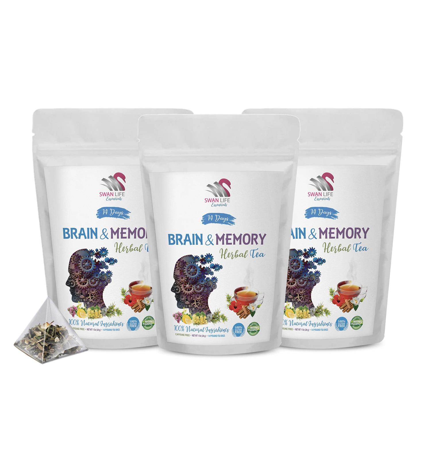 Brain and Memory Tea Herbal | Non-GMO, Gluten-Free with Ginger, Cinnamon, Ashwagandha, Cordyceps Mushroom | 14-Day Supply - Buy Online on GoSupps.com