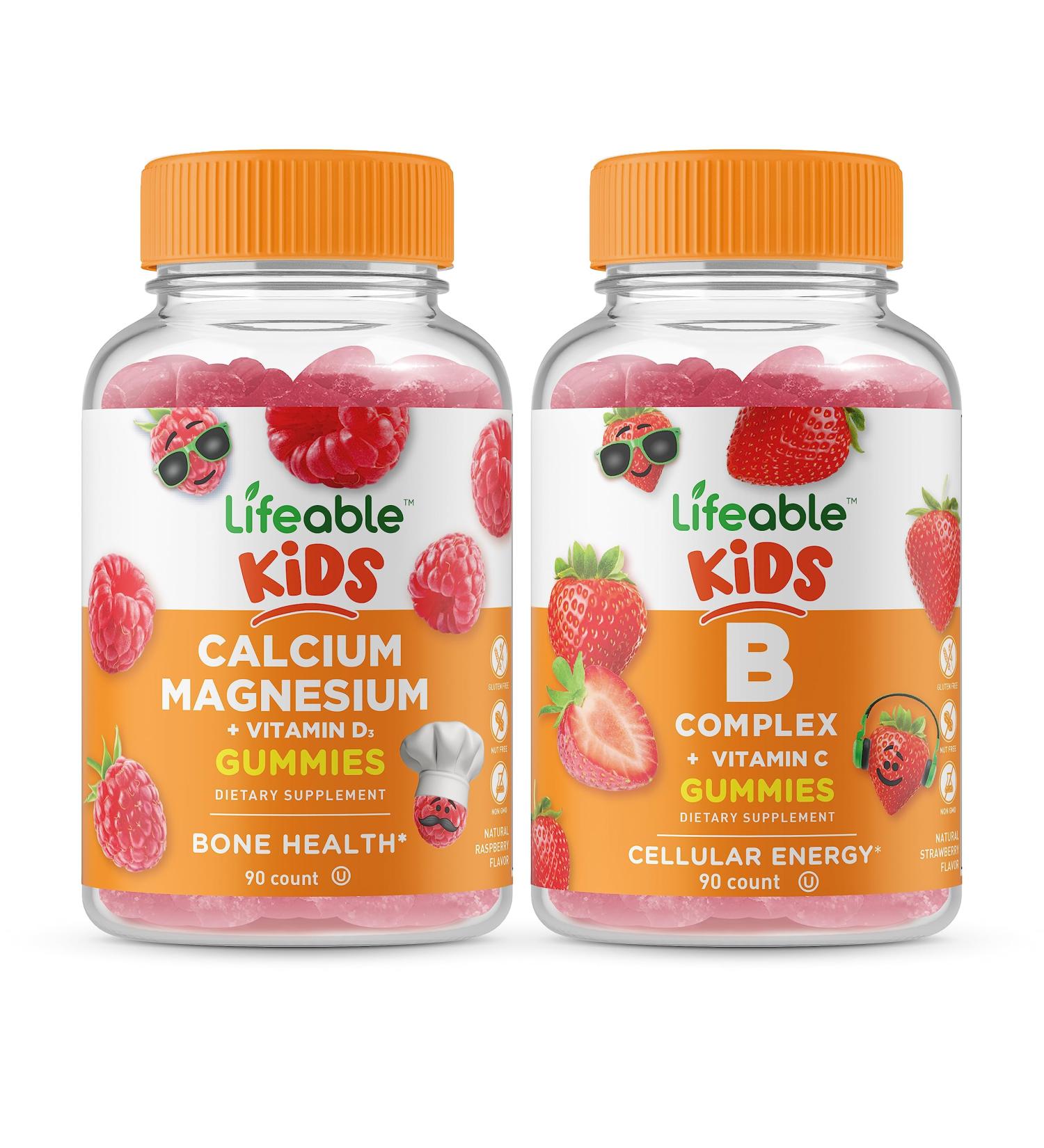Lifeable Calcium Magnesium Kids + B Complex Kids Gummies Bundle - Great Tasting Vitamin Supplement Gluten Free GMO Free Chewable Gummy - Buy Online on GoSupps.com