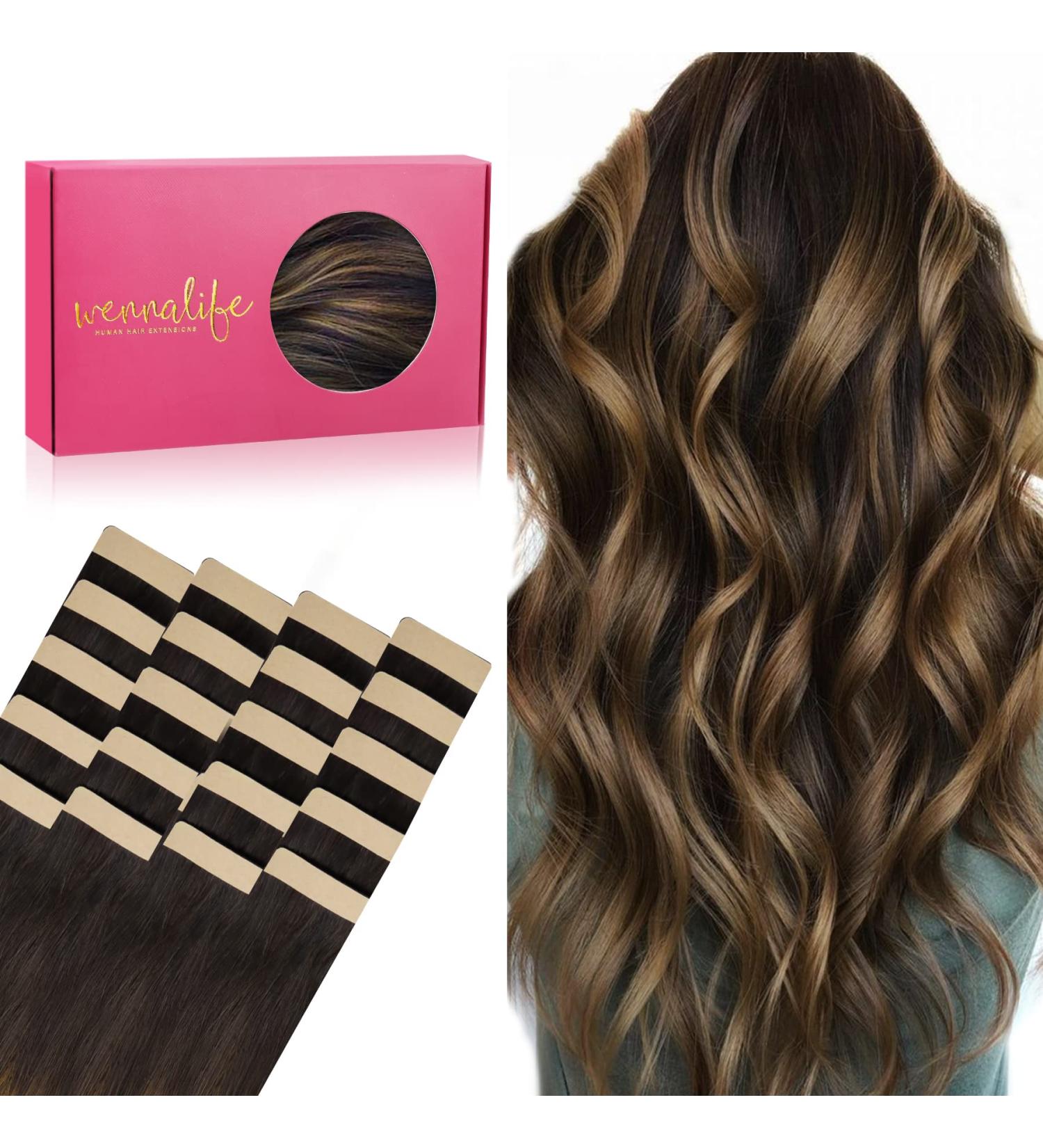 Buy AliLife 20pcs 50g 45cm Balayage Dark Brown to Chestnut Brown Remy Hair Extensions - Silky Straight Tape-In Weft #2/6/2 - Buy Online on GoSupps.com