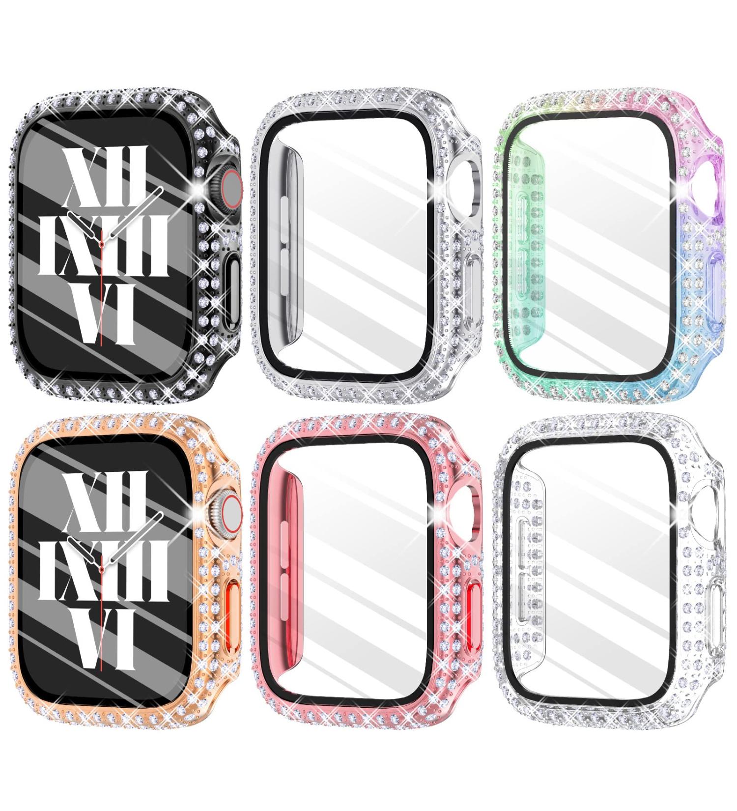 Fullife 6-Pack Crystal Diamond Bling Cases for Apple Watch 40mm | Protective Bumper with Tempered Glass Protector | Compatible with iWatch Series 6/5/4/SE | 6 Colors (Silver/RoseGold/Pink/Black/Iridescent/Clear) - Buy Online on GoSupps.com