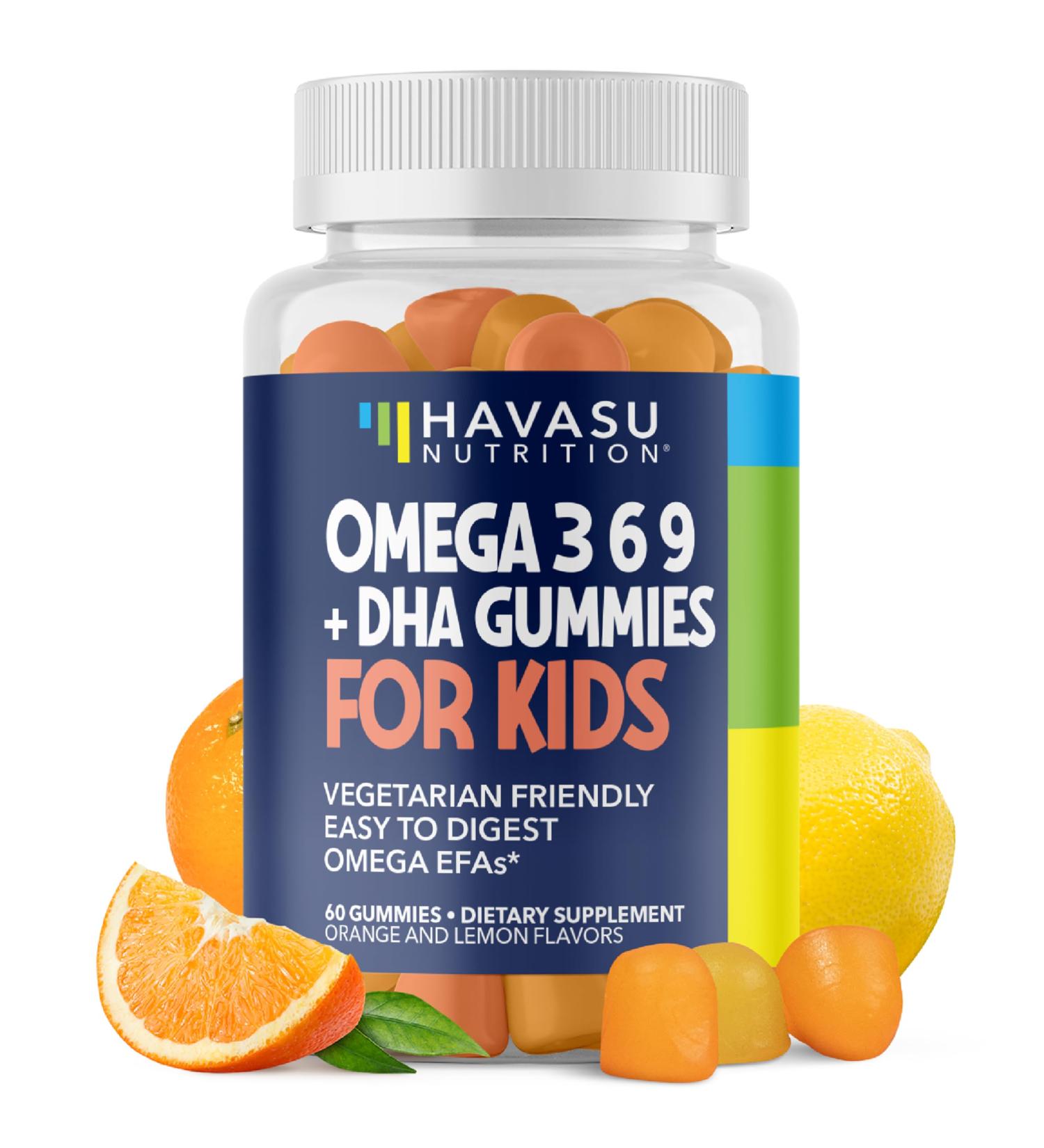 Omega 3 6 9 + DHA Gummies for Kids - Vegetarian Plant-Based Fish Oil with DHA and EPA for Children 2+ to Support Body and Brain Development - No Fishy Taste - Lemon and Orange Flavors - 60 Count - Buy Online on GoSupps.com