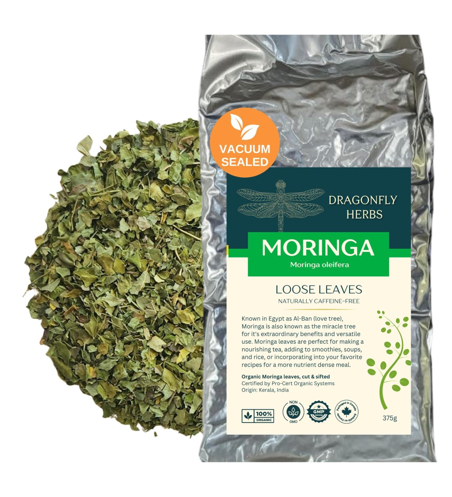 Organic Moringa Leaf Tea 375g Loose Cut Leaves Moringa Oleifera Premium Herbal Tea Caffeine-Free Versatile Herb for Tea & Culinary Use | DRAGONFLY HERBS - Buy Online on GoSupps.com