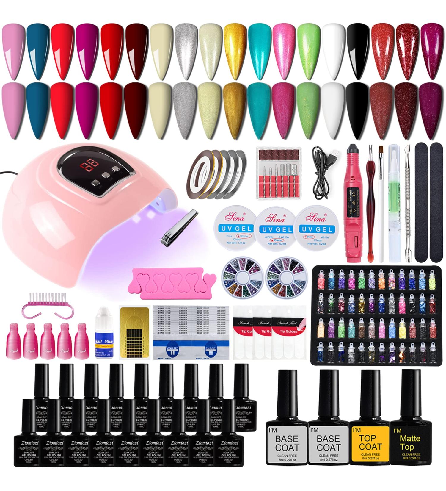 Ziomizi Gel Nail Polish Kit with 54w UV Light Lamp, 18 Color Polish Set and Nail Drill - At Home Gel Nail Kit with Nail Art Accessories - Buy Online on GoSupps.com