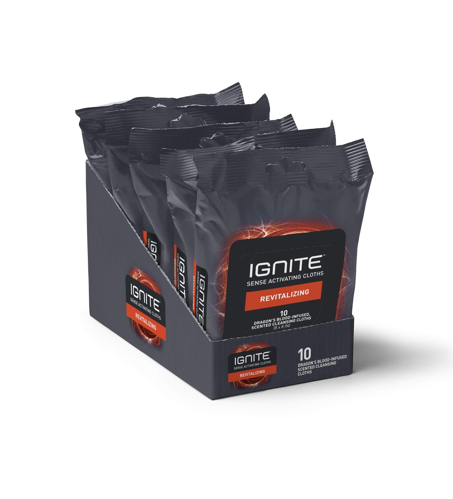 Ignite Men's Body Wet Wipes - Revitalizing Scent, Extra Thick 8x8 Shower Wipes, 10 Count (Pack of 5), 50 Wipes Total - Buy Online on GoSupps.com