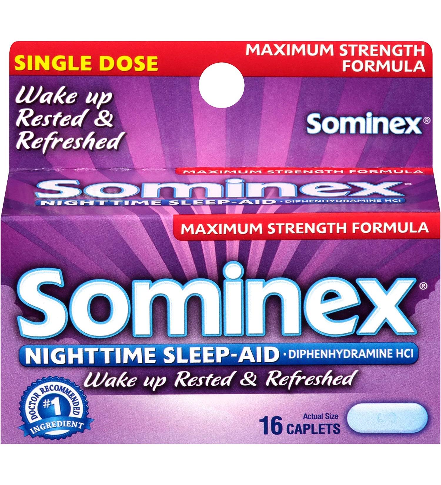 Sominex Nighttime Sleep Aid Caplets - Maximum Strength 16 ea (Pack of 4) | Fast International Shipping - Buy Online on GoSupps.com