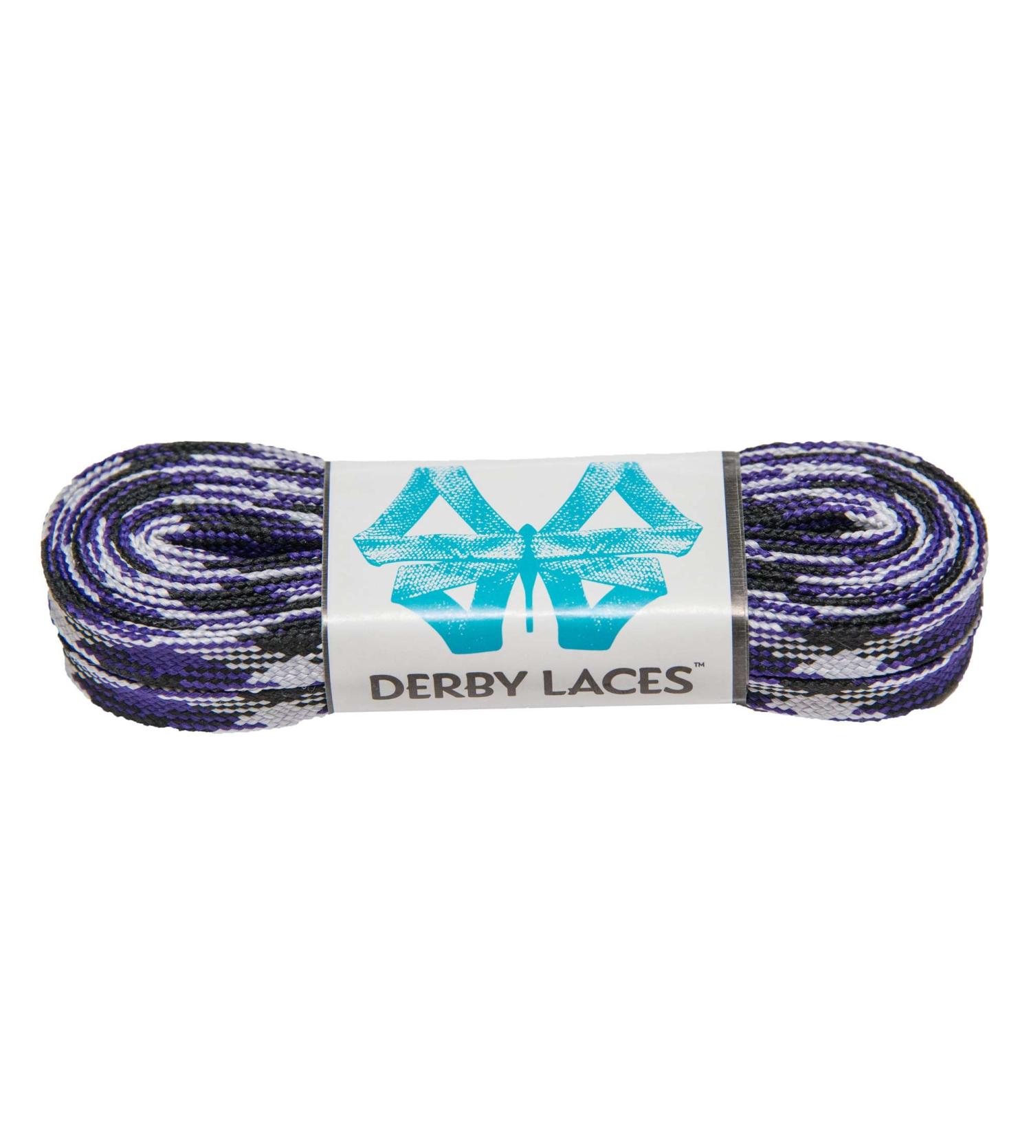 Derby Laces Purple Camouflage - Flat, 10mm Wide, for Boots, Skates, Roller Derby, and Hockey Skates 45 Inch / 114 cm