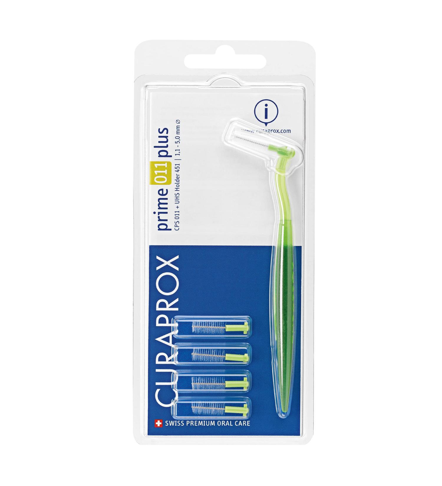 Curaprox Prime Plus CPS 11 Holder with 5 Interdental Brushes - 1.1mm to 5.0mm Green | Dental Care - Buy Online on GoSupps.com
