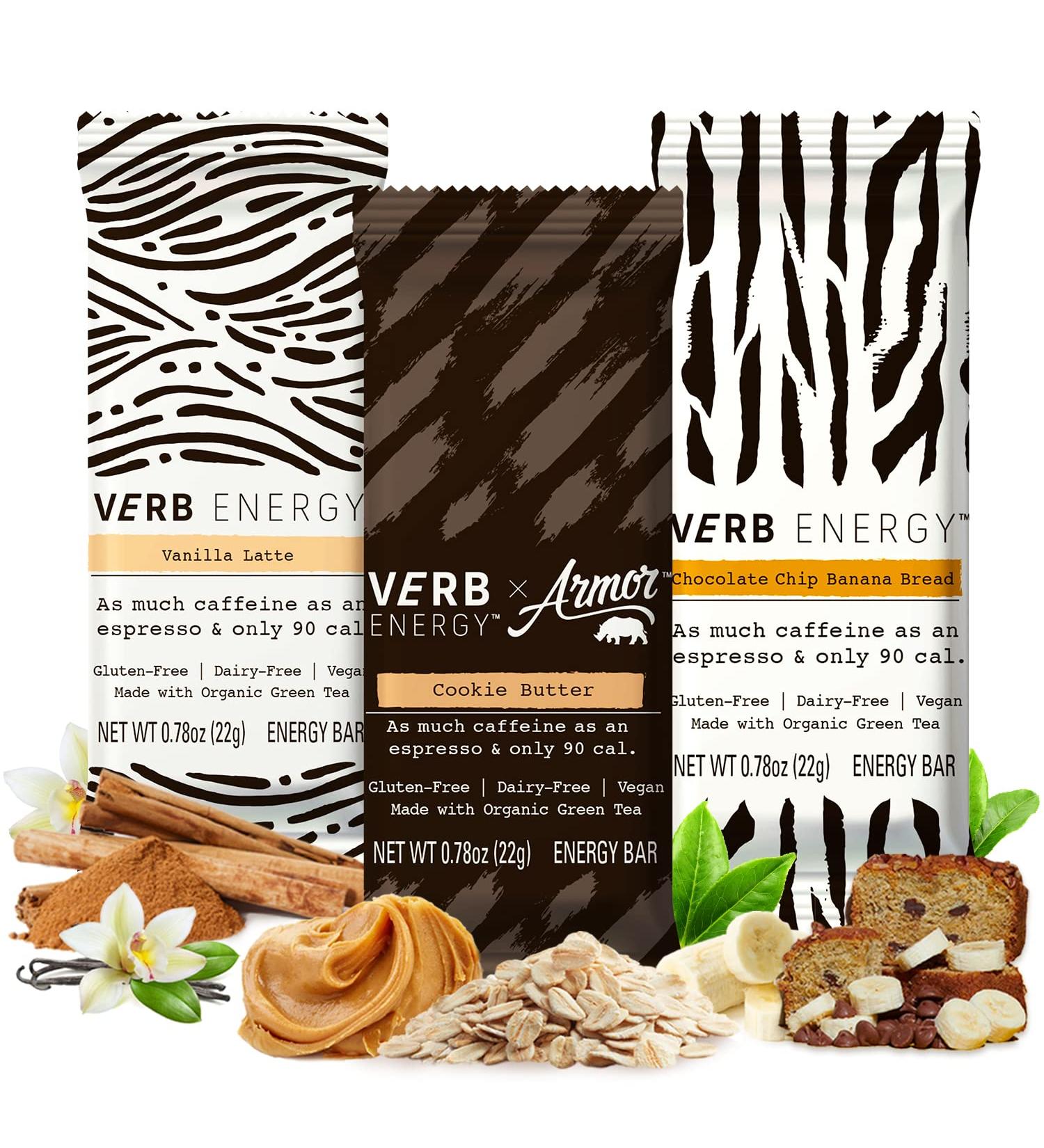 Verb Variety Pack - 15 Caffeinated Energy Bars in 3 Flavors - Vegan & Gluten-Free Nutrition Bars with Organic Green Tea - Low Sugar & 90-Calorie Snacks (Pack of 15) - Buy Online on GoSupps.com