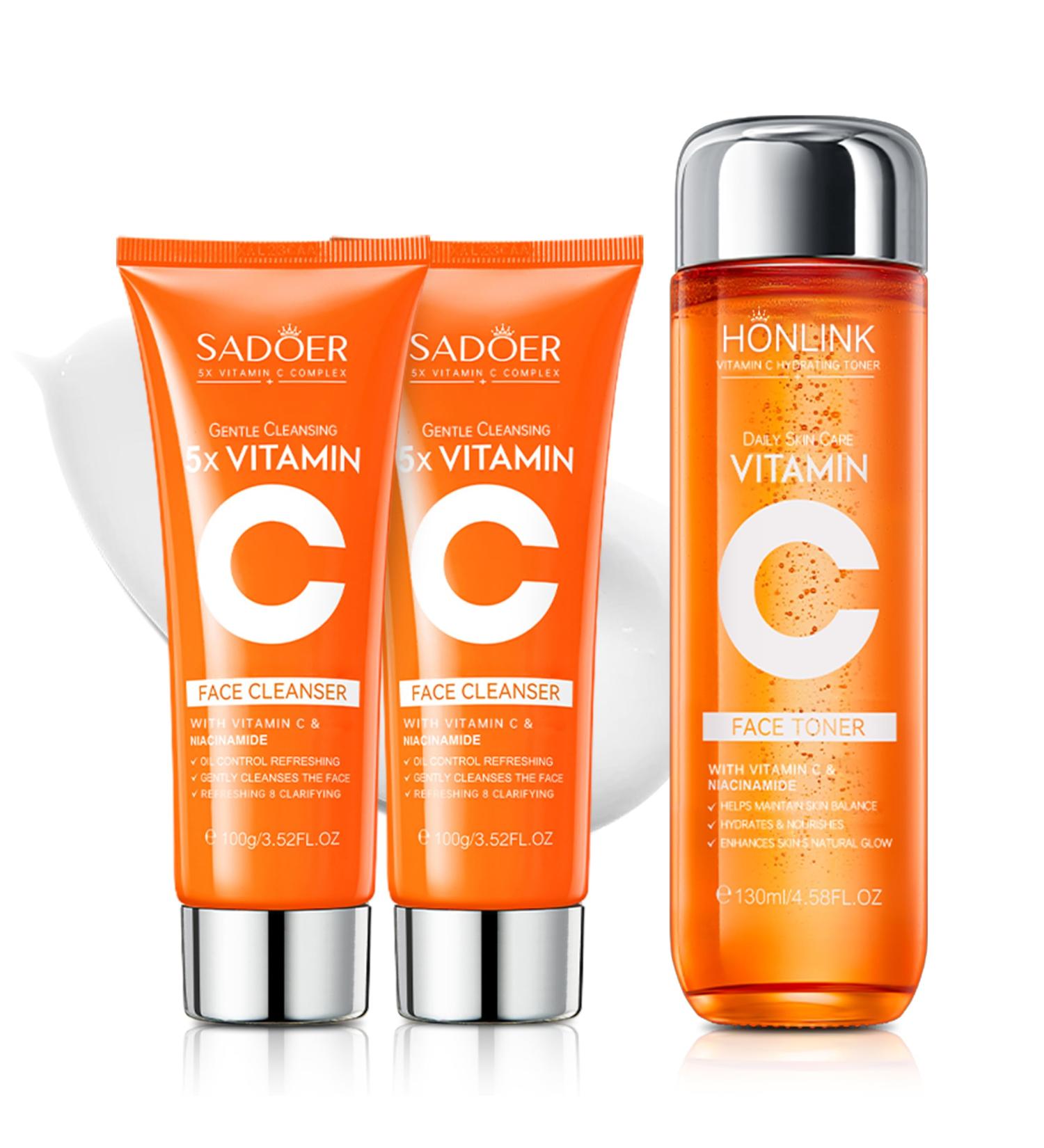 5X Vitamin C Face Cleanser 100g Niacinamide & Hyaluronic Acid Gentle Pore Refining Daily Wash for Oily &Dull Skin Clear Oil Balancing Popular Skincare Gift Women (2 Face Cleanser + 1 Toner) - Buy Online on GoSupps.com