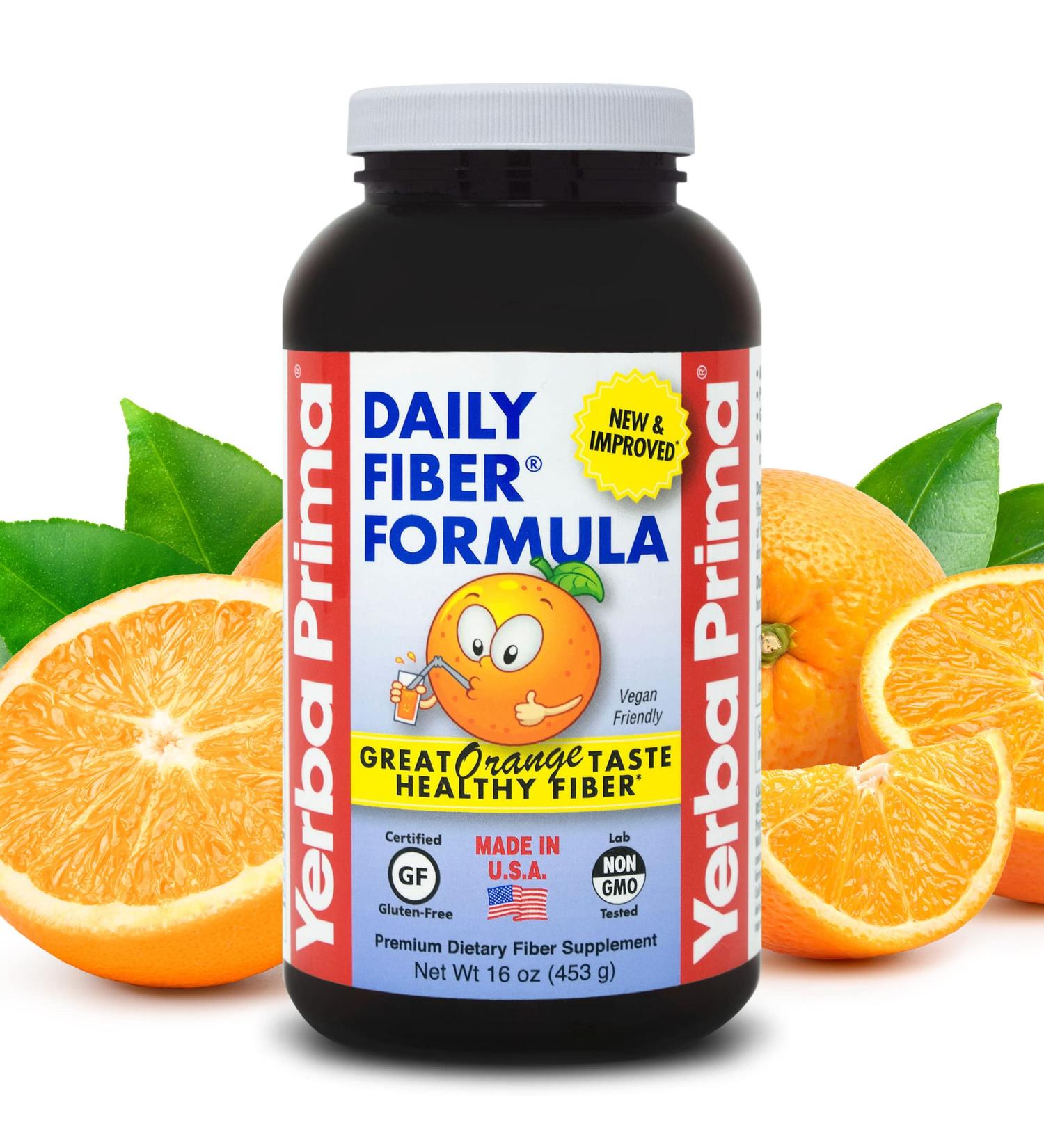 Yerba Prima Daily Fiber Formula 16 oz - Non-GMO, Gluten-Free, Orange Flavor - Made in USA - Buy Online on GoSupps.com