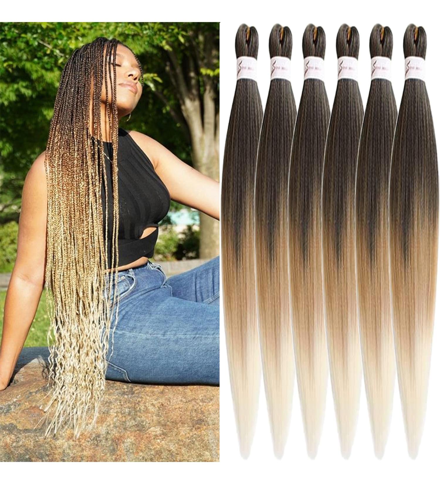 Xusuperb 30-inch Ombre Blonde Pre-Stretched Braiding Hair - 6 Packs Kanekalon Synthetic Extensions for Knotless Braids (T1B/27/613) - Buy Online on GoSupps.com