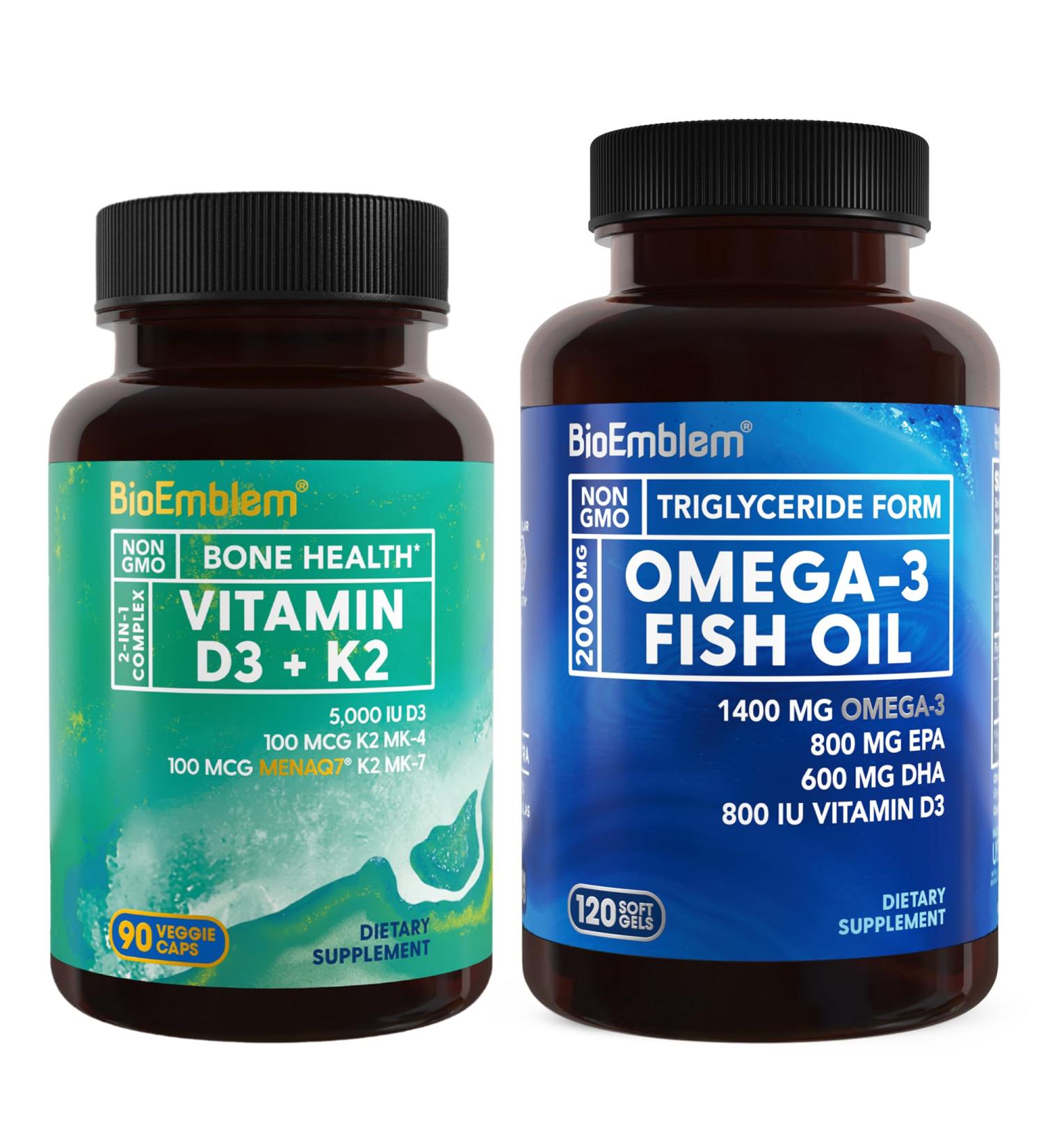 BioEmblem Vitamin D3 K2 Omega-3 Fish Oil 2000mg - Buy Online on GoSupps.com