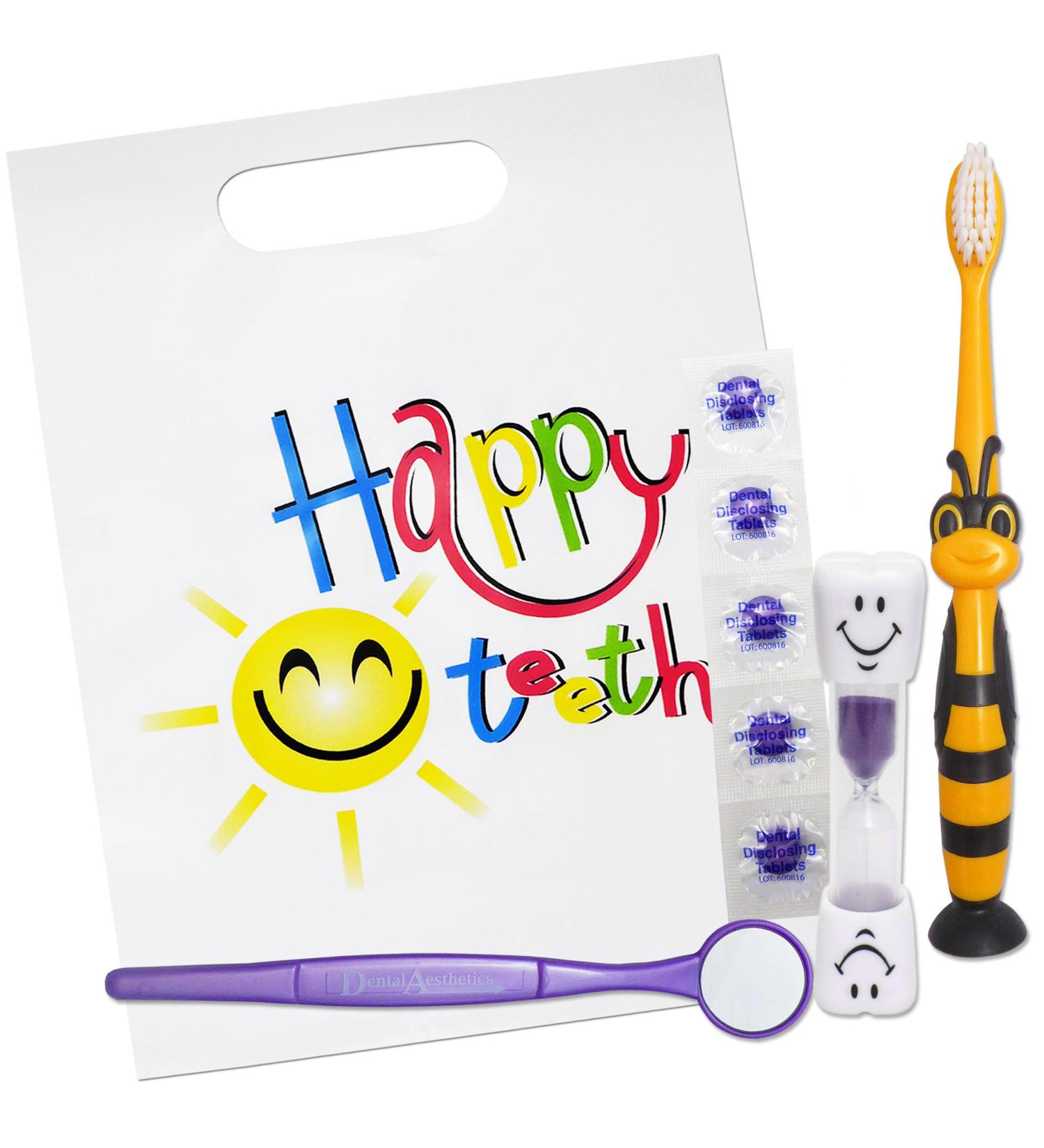 Happy Teeth Gift Bag - Children's Toothbrush, Timer, Tablets & Mirror (Purple) - Buy Online on GoSupps.com