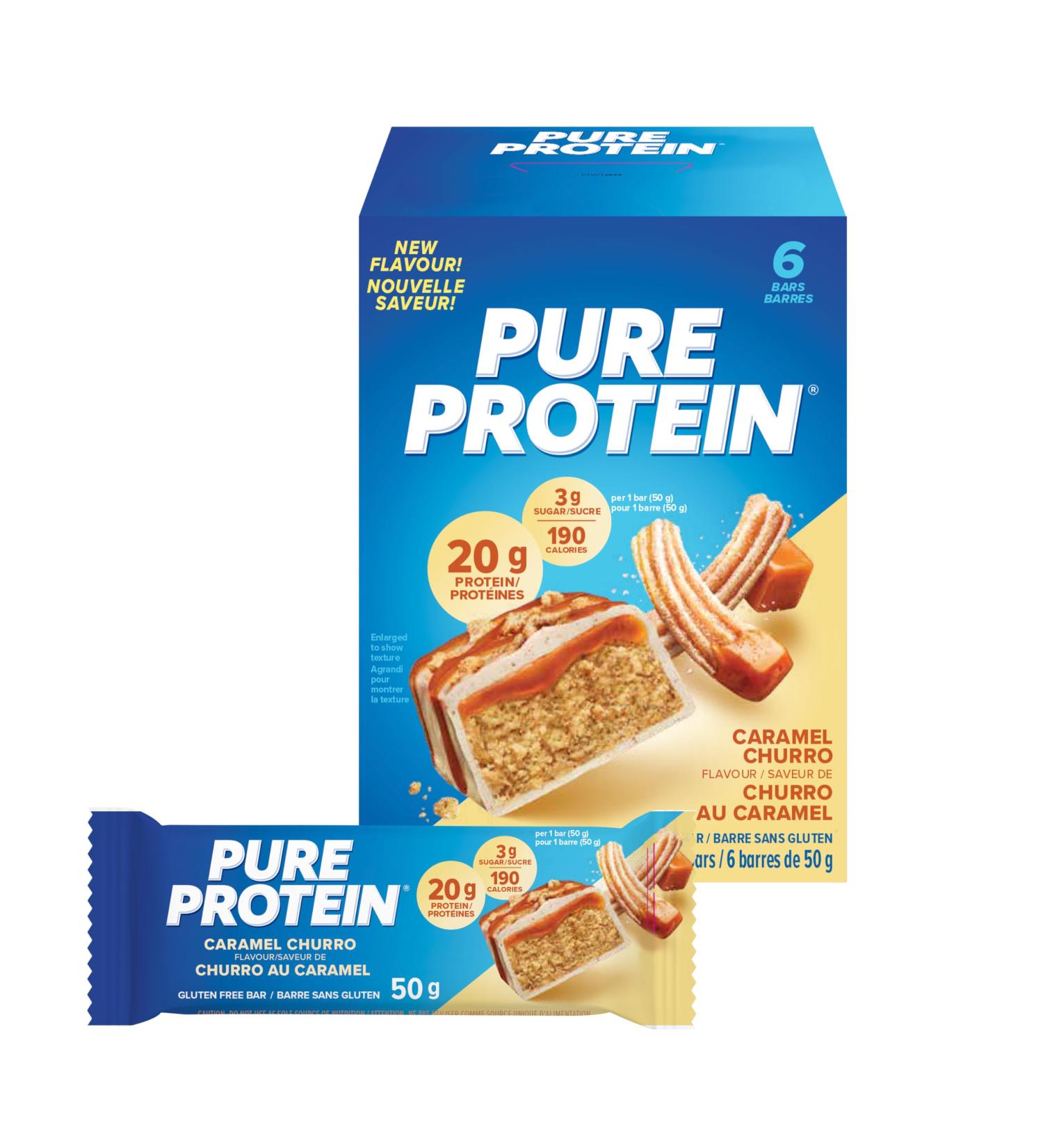 Pure Protein Bars - Nutritious Gluten Free protein bar made with Whey protein blend - low sugar protein snack. Deliciously satisfying. Caramel Churro (Pack of 6) - Buy Online on GoSupps.com