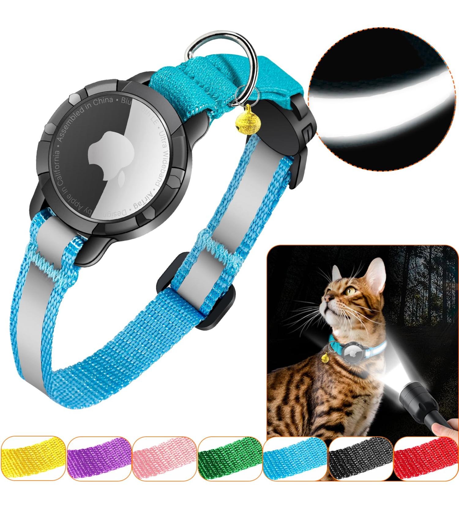 Reflective AirTag Cat Collar with Bell - GPS Tracker for Small Pets - Blue S (23-33cm) - Buy Online on GoSupps.com