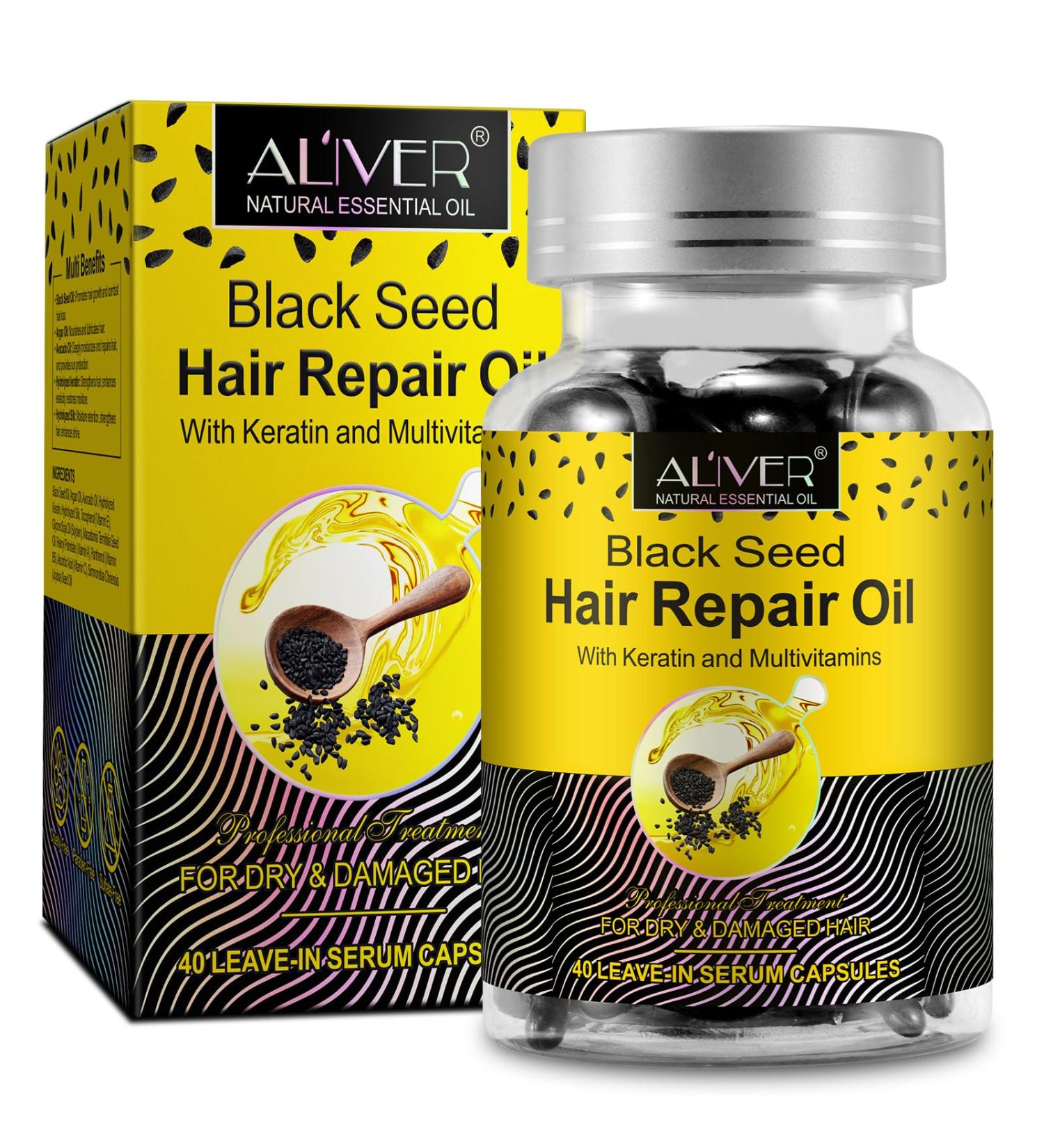 Buy Cold Pressed Black Seed Oil Capsules - Hair Repair with Keratin & Multivitamins for Dry Damaged Hair | Antioxidant Rich High Thymoquinone - 40 Capsules - Buy Online on GoSupps.com