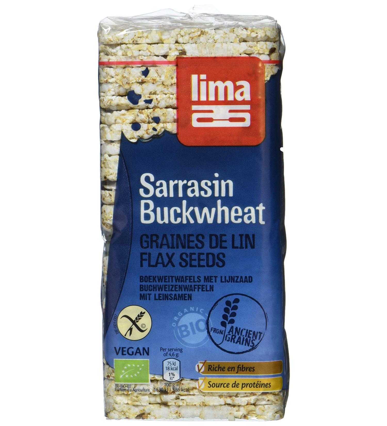 LIMA Buckwheat Waffles with Linseed - Pack of 12 (12 x 130g) - Gluten-Free Vegan Healthy Snacks - International Shipping Available - Buy Online on GoSupps.com