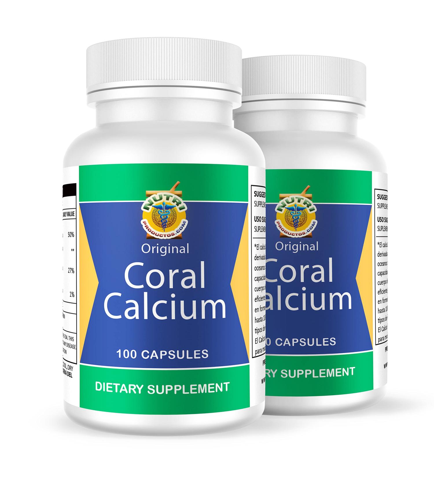 Calcio de Coral Set de 2 frascos | 100 c psulas c/u | Vitamina D, Magnesio | 100% Natural - Combate Cansancio, Dolor de Huesos, Insomnio, Calambres, Artritis - Buy Online on GoSupps.com