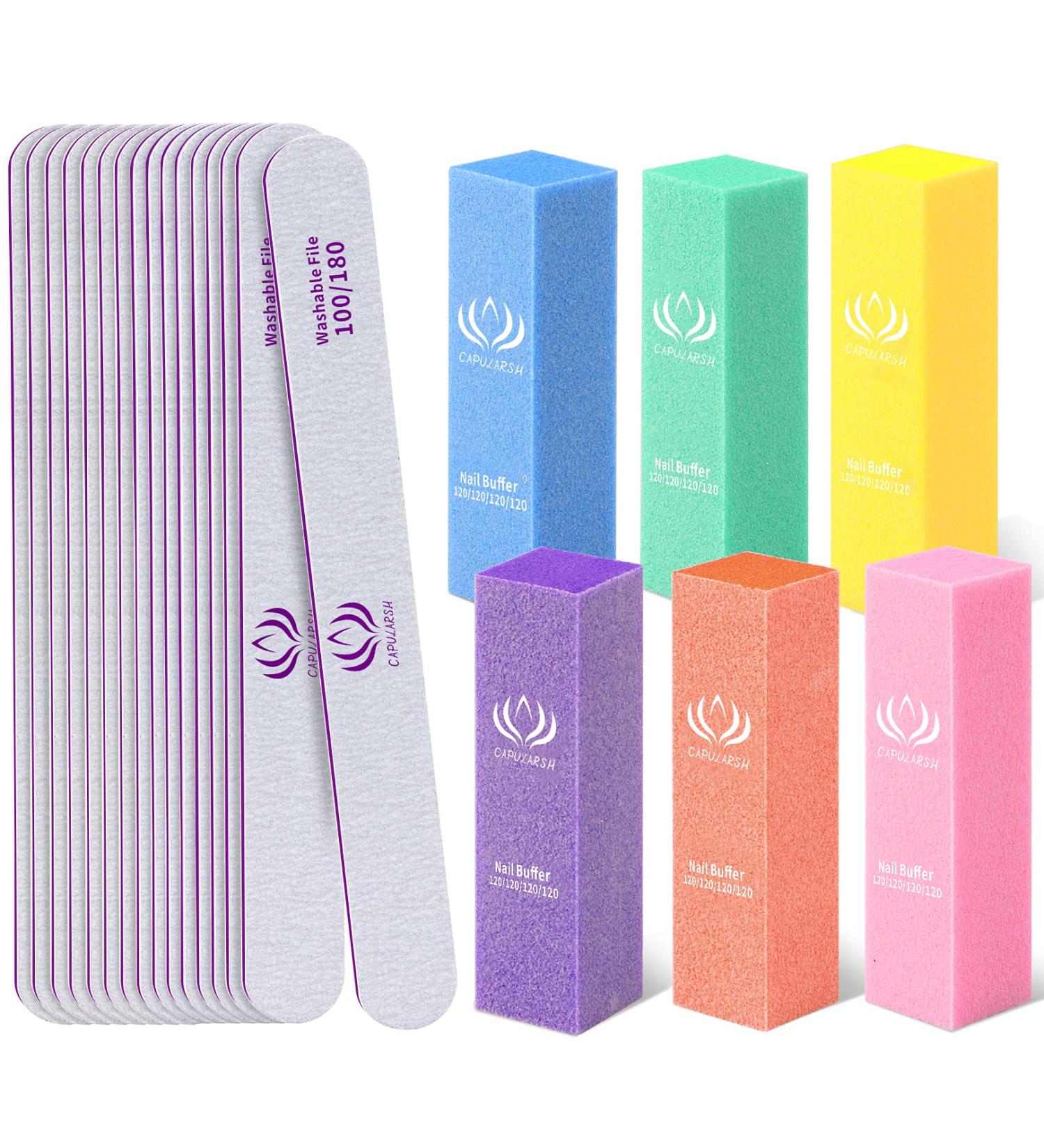 Capularsh 16Pack Professional Manicure Tools Kit - Nail Files & Buffers for Acrylic Dip Nails - 10pcs 100/180 Grit Double Sided Files & 6pcs Four Sided 120 Grit Buffers - Buy Online on GoSupps.com