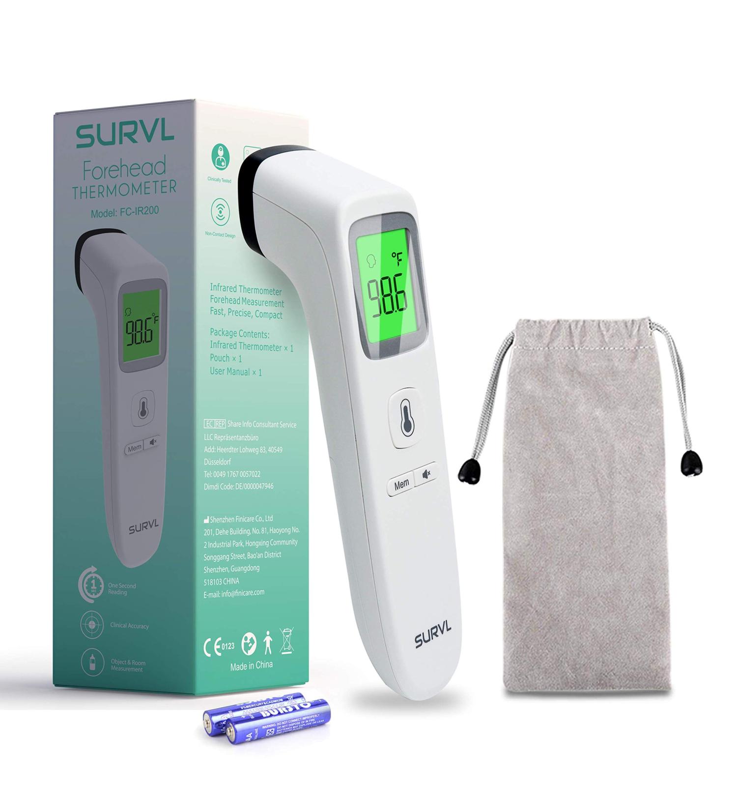 Survl Digital Infrared Forehead Thermometer - Non-Contact for Baby, Kids, & Adults - Instant Reading with Fever Alarm - Buy Online on GoSupps.com