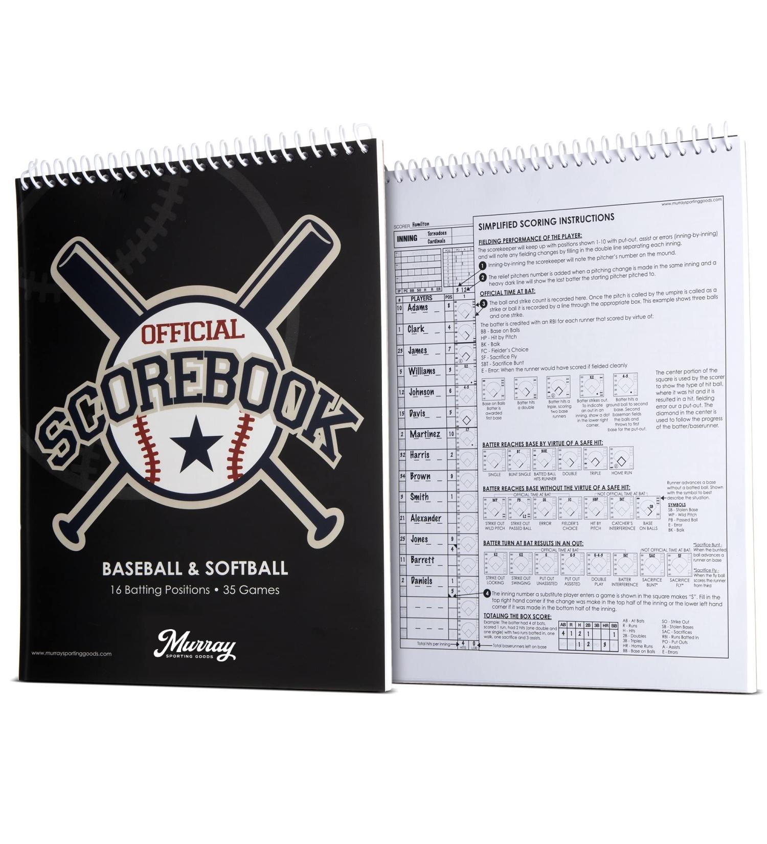 Murray Sporting Goods Baseball & Softball Scorebook - 35 Games - Side by Side Score Keeping Book for Stats - Adult, Youth & Little League - Buy Online on GoSupps.com