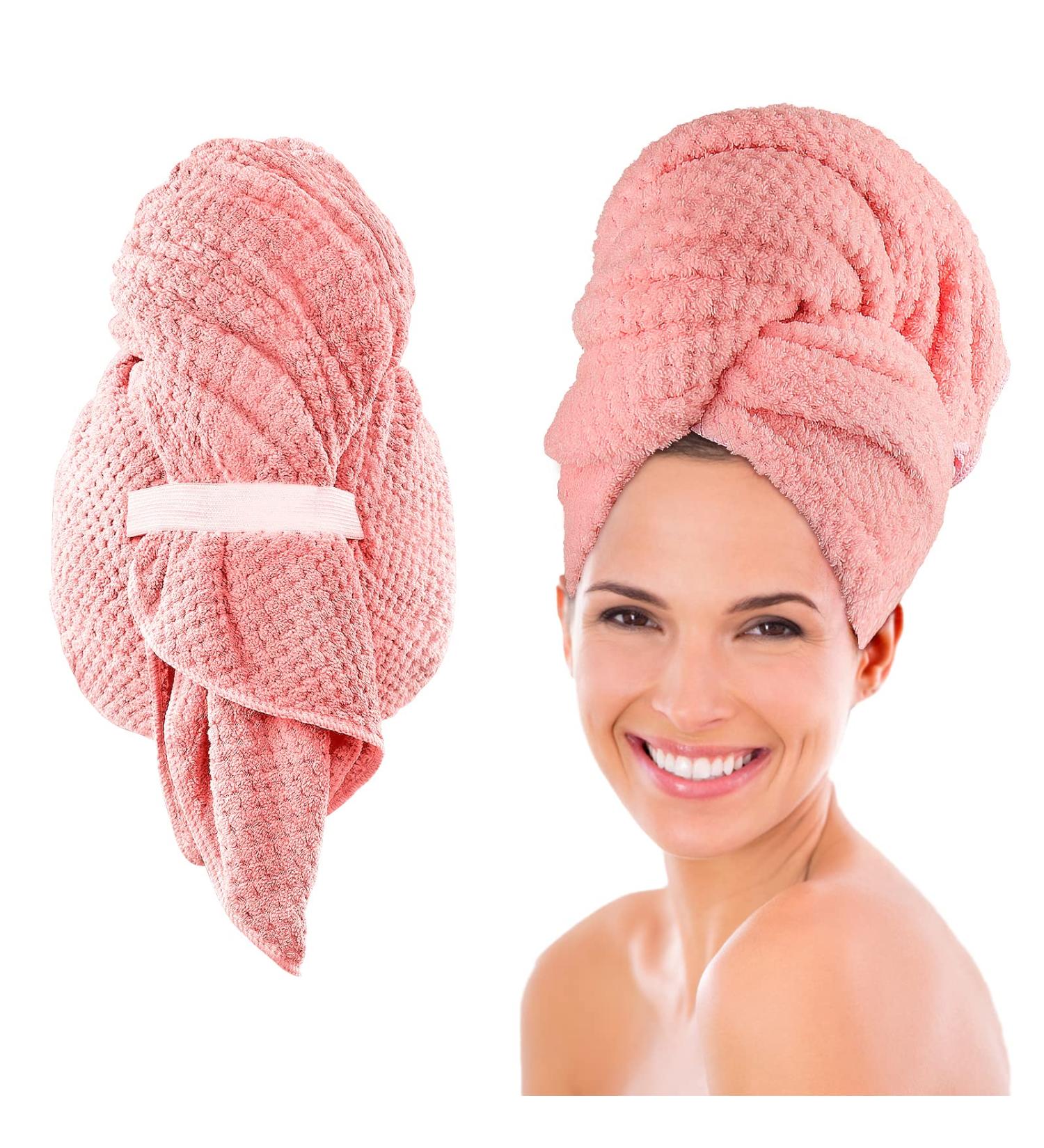 Large Microfiber Hair Towel for Women - Ultra-Soft & Highly Absorbent Hair Wrap for Fast Drying - Ideal for Curly, Long & Thick Hair - Elastic Strap Included - Buy Online on GoSupps.com