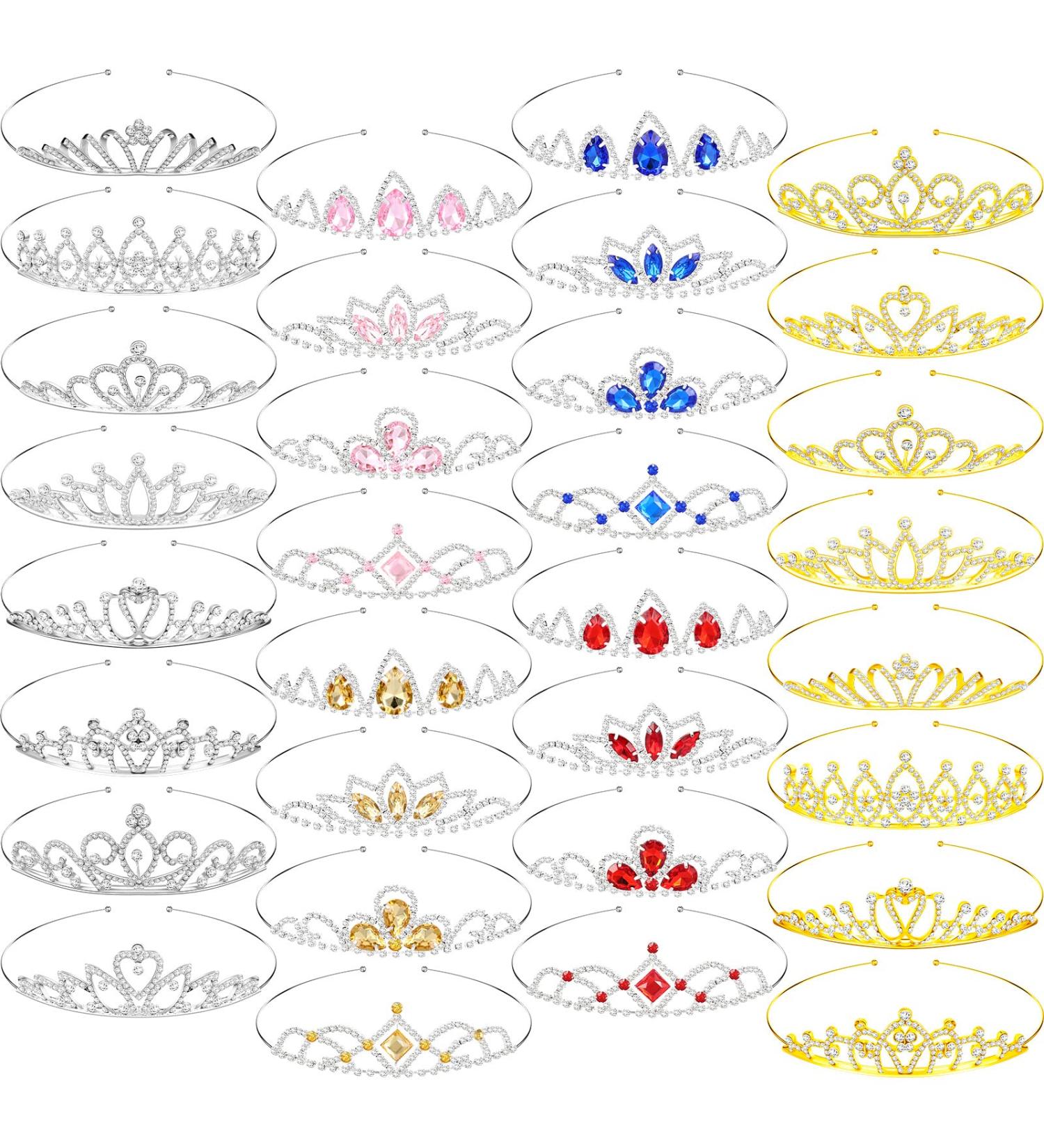 Jexine 32 Piece Girls Princess Crown Tiara with Colorful Crystal Rhinestones - Perfect for Wedding, Prom, Birthday Parties - Buy Online on GoSupps.com