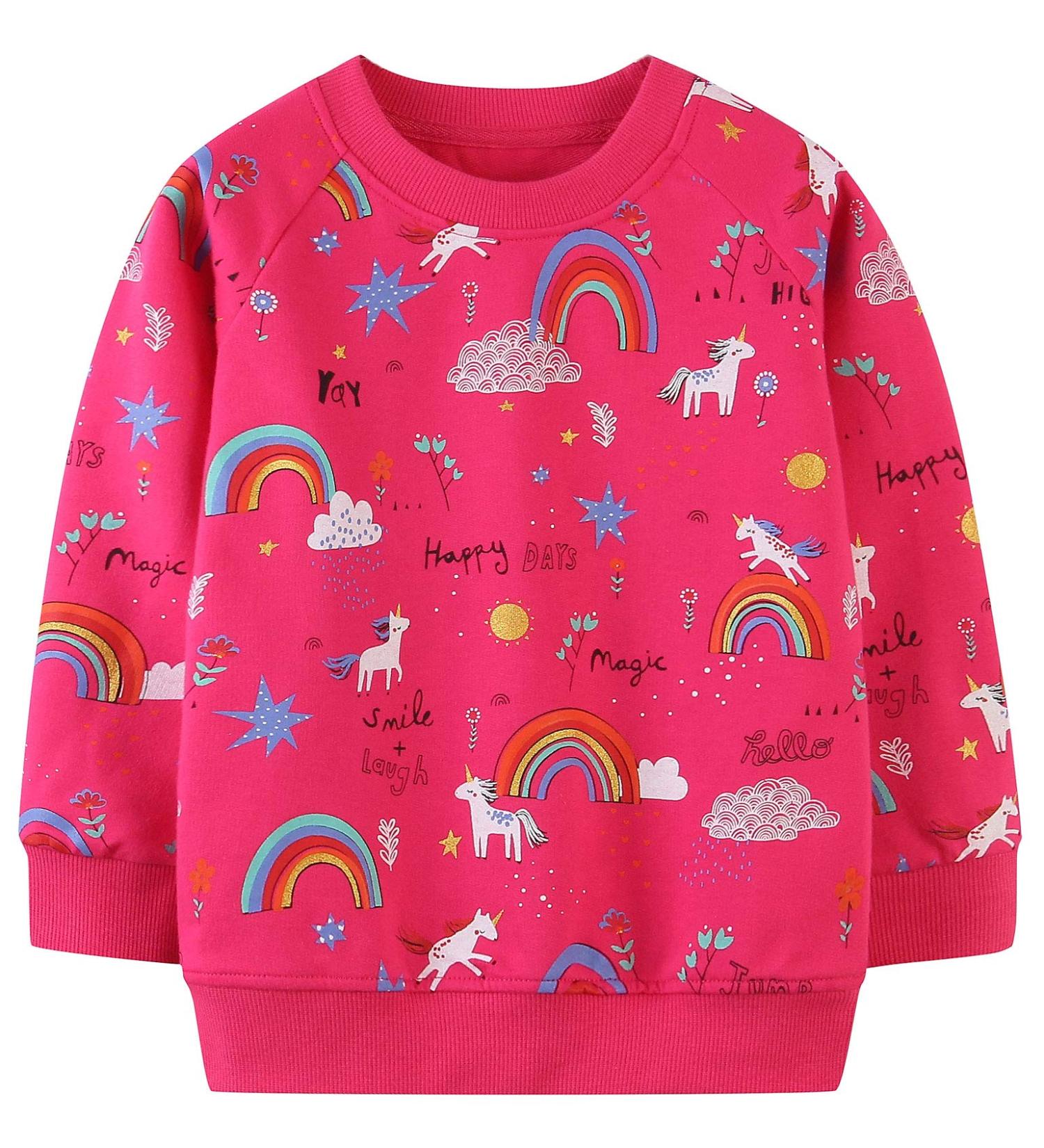 Girls Cotton Sweatshirt for Kids - Long Sleeve Casual Jumper, 1-12 Years - Rose Red - Buy Online on GoSupps.com
