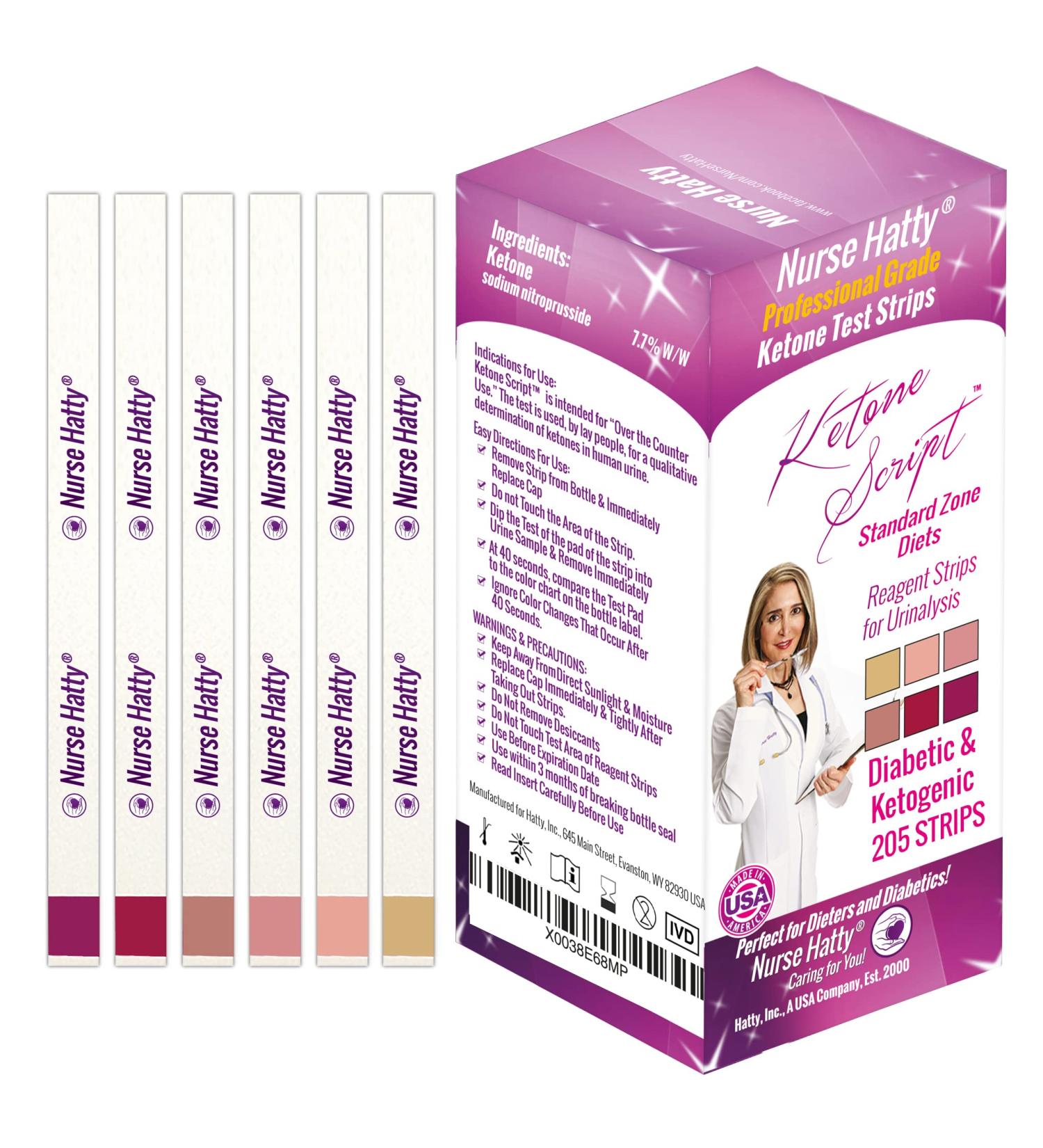 Nurse Hatty 205ct. Ketone Script Ketone Test Tests, URS-1K, Standard Ketogenic Zone Diets - Long Strips