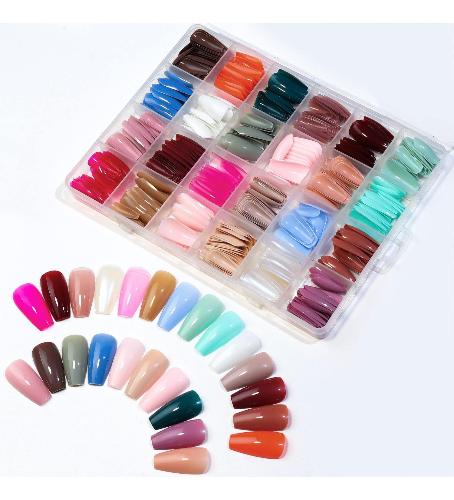 576PCS Medium Coffin Press On Nails - Solid Color Acrylic False Nails Set for DIY Nail Art - Ballerina Full Cover Tips - Buy Online on GoSupps.com