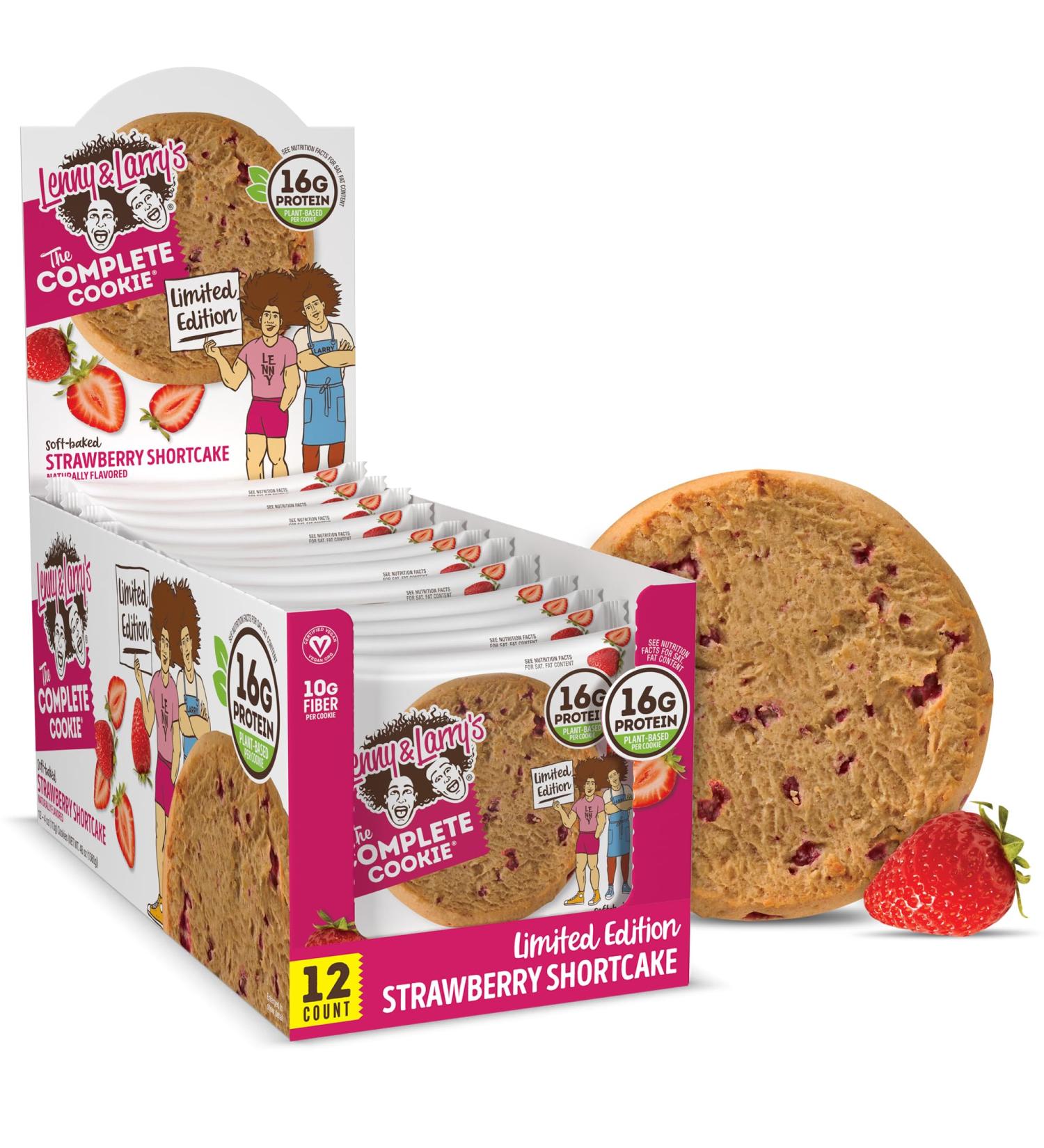 Lenny & Larry's Complete Protein Cookie Strawberry Shortcake Chewy Soft Baked 16g Plant Protein Vegan Non-GMO High Fiber 4 Ounce Cookie (Pack of 12) - Buy Online on GoSupps.com