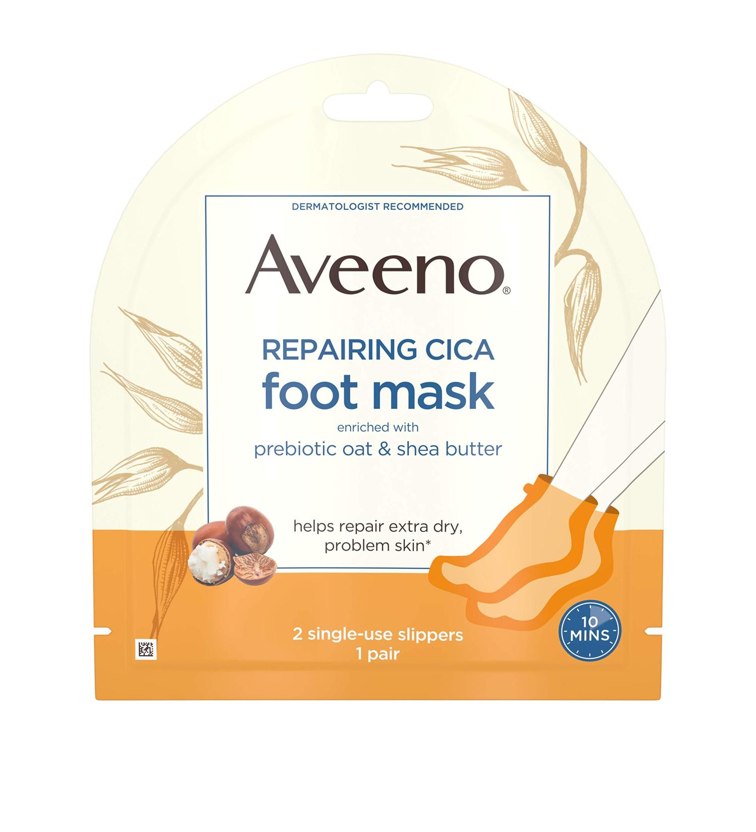 Aveeno Repairing CICA Foot Mask with Prebiotic Oat and Shea Butter - Moisturizing Foot Mask for Extra Dry Skin - 3 Pack with Single-Use Slippers - Buy Online on GoSupps.com