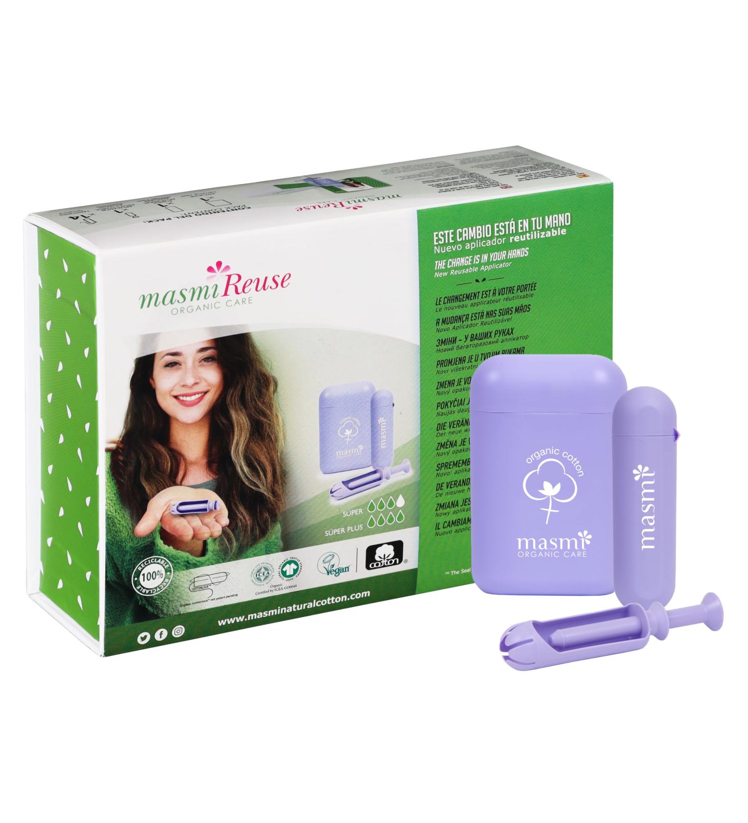 Organic Tampons with Re-Use Applicator for Super & Super Plus Organic Tampons - Masmi