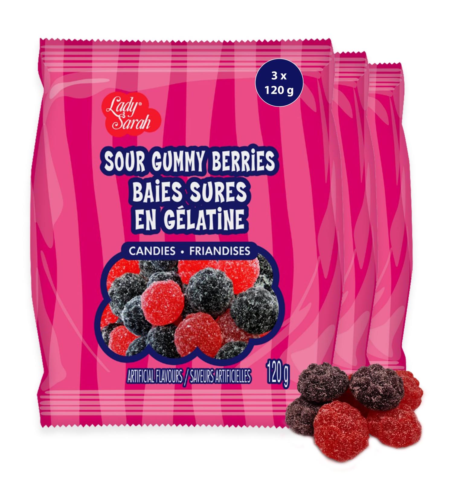 Lady Sarah Sour Gummy Berries - 360 Grams (Pack of 3 x 120G Bags) | Canada s Top Choice Bulk Candy Bear Bag | Sour Candy & Gummies for Parties & Gifts Sour Gummy Berries Pack of 3 - Buy Online on GoSupps.com