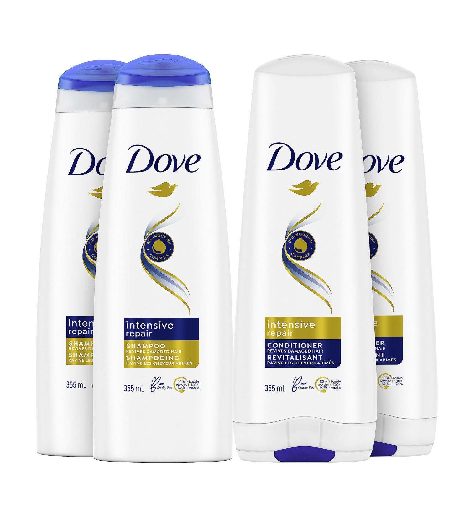 Dove Intensive Repair Shampoo & Conditioner with Bio-Nourish complex for dry damaged hair 355 ml (Pack of 4: 2 Shampoos + 2 Conditioners) Intensive Repair Shampoo + Conditioner 355 ml (Pack of 4) - Buy Online on GoSupps.com