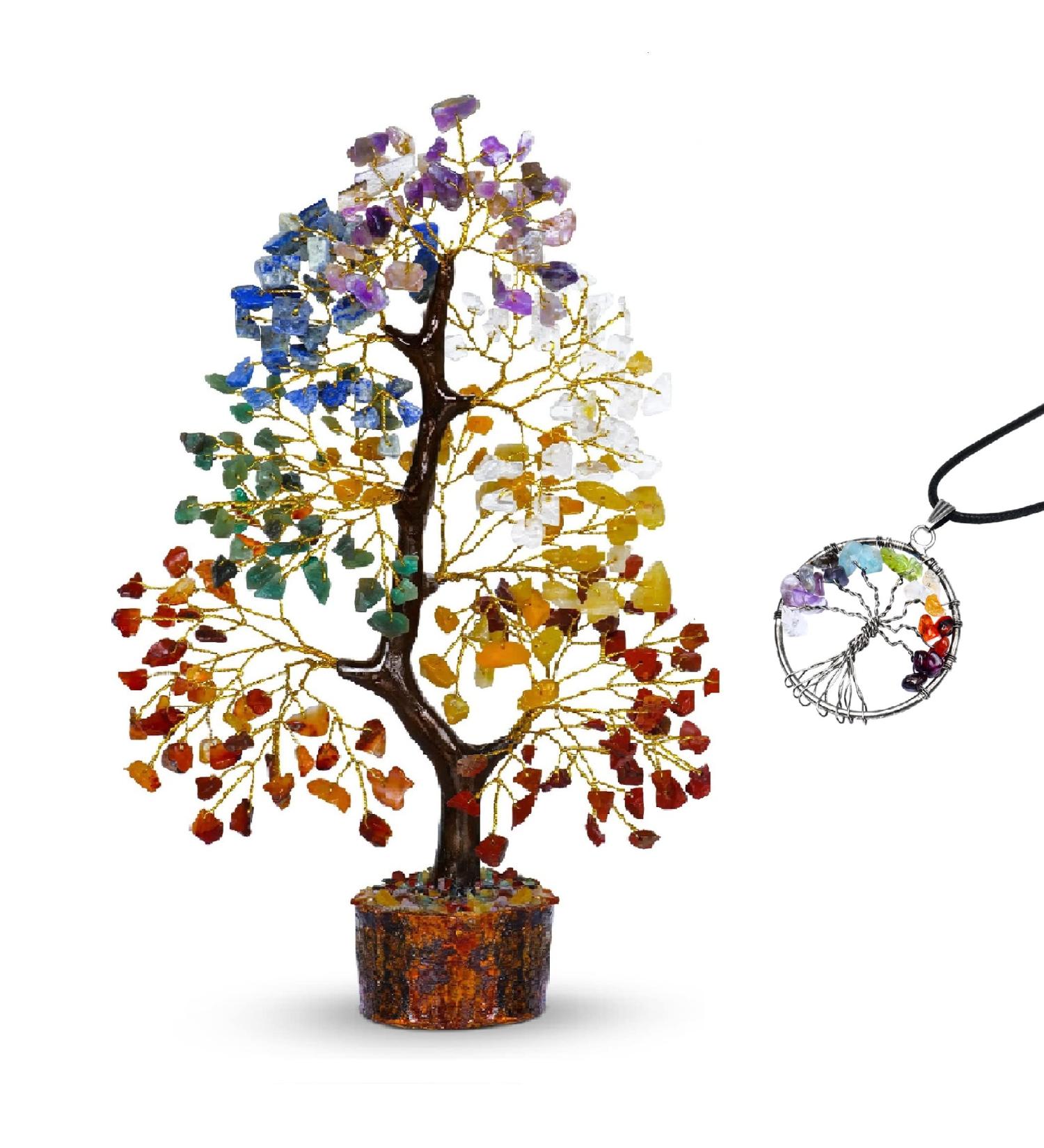 Seven Chakra Tree of Life Necklace with Healing Stones - Feng Shui Money Tree Pendant for Mother's/Father's Day - Buy Online on GoSupps.com
