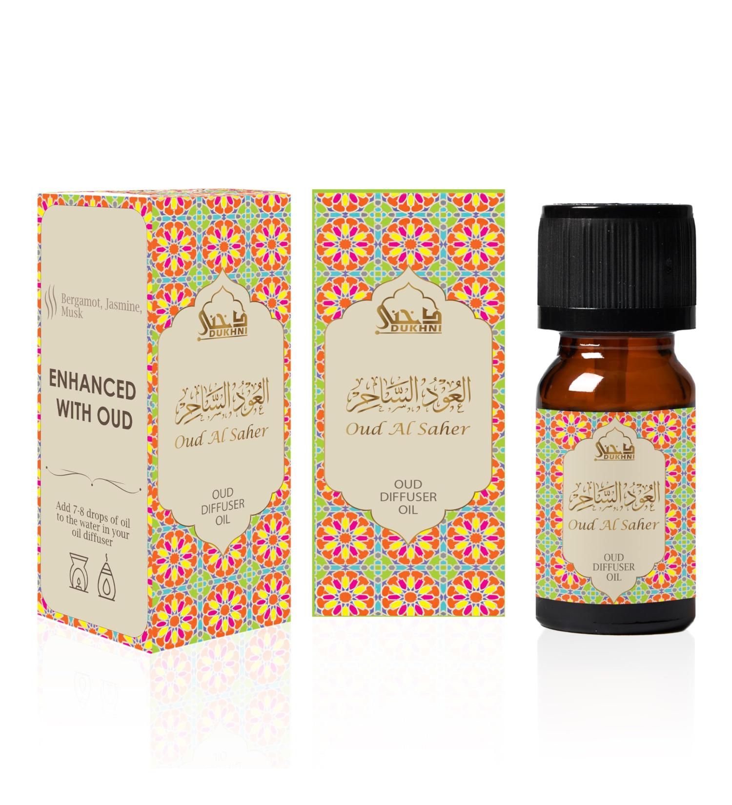 Oud Diffuser Oil, Oud Al Saher by Dukhni | 3 x 10ml Arabic Oil for Diffuser & humidifier | 100% Pure Halal, Oudh Essential Oil Blend | Relax with Home Aromatherapy, for Relaxation and Massage - Buy Online on GoSupps.com