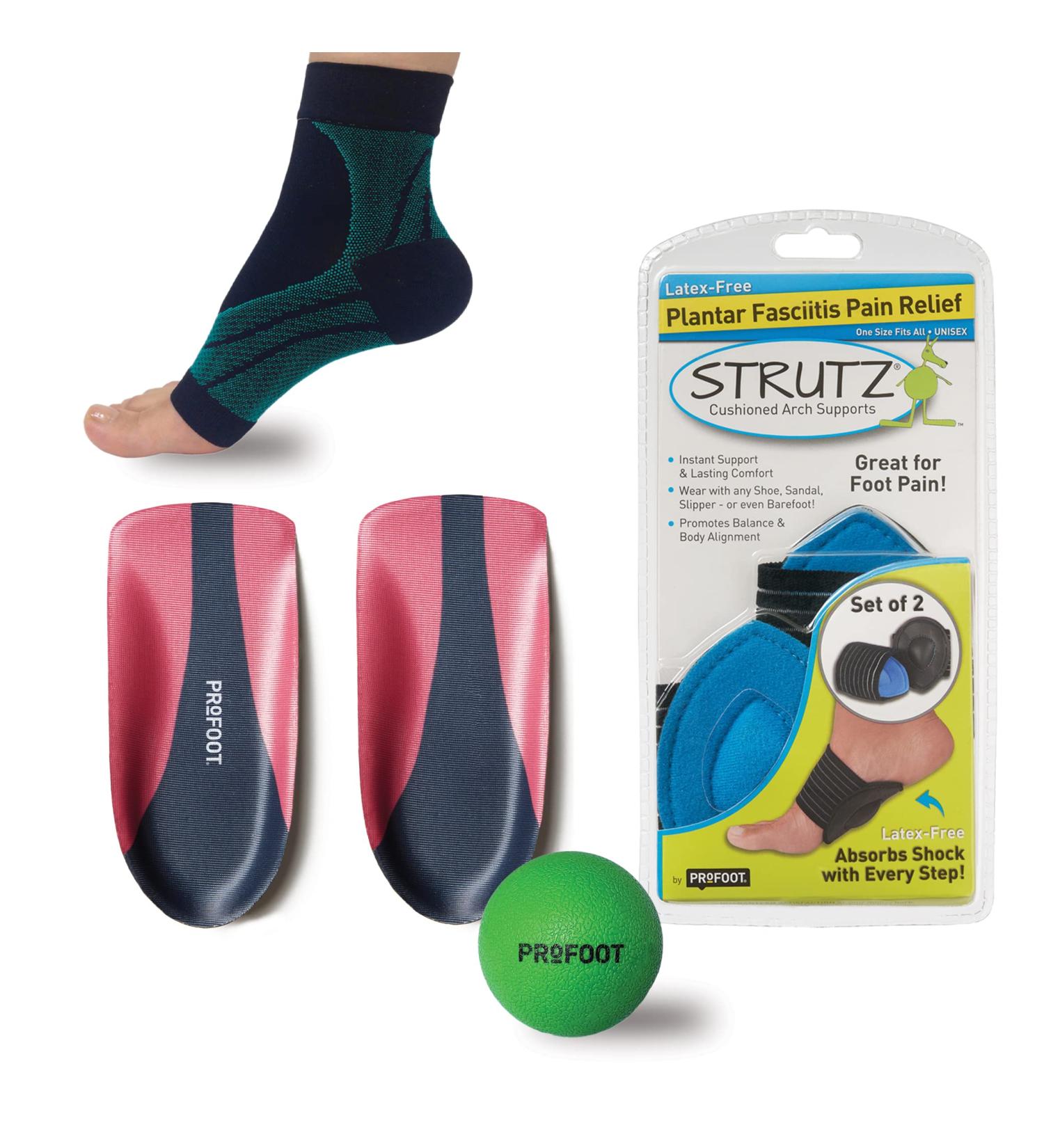 PROFOOT Plantar Fasciitis Pain Relief Kit - Includes Shoe Insoles, Arch Support Cushions, Compression Sleeve & Massage Ball - Women's Size 6-12 - Buy Online on GoSupps.com