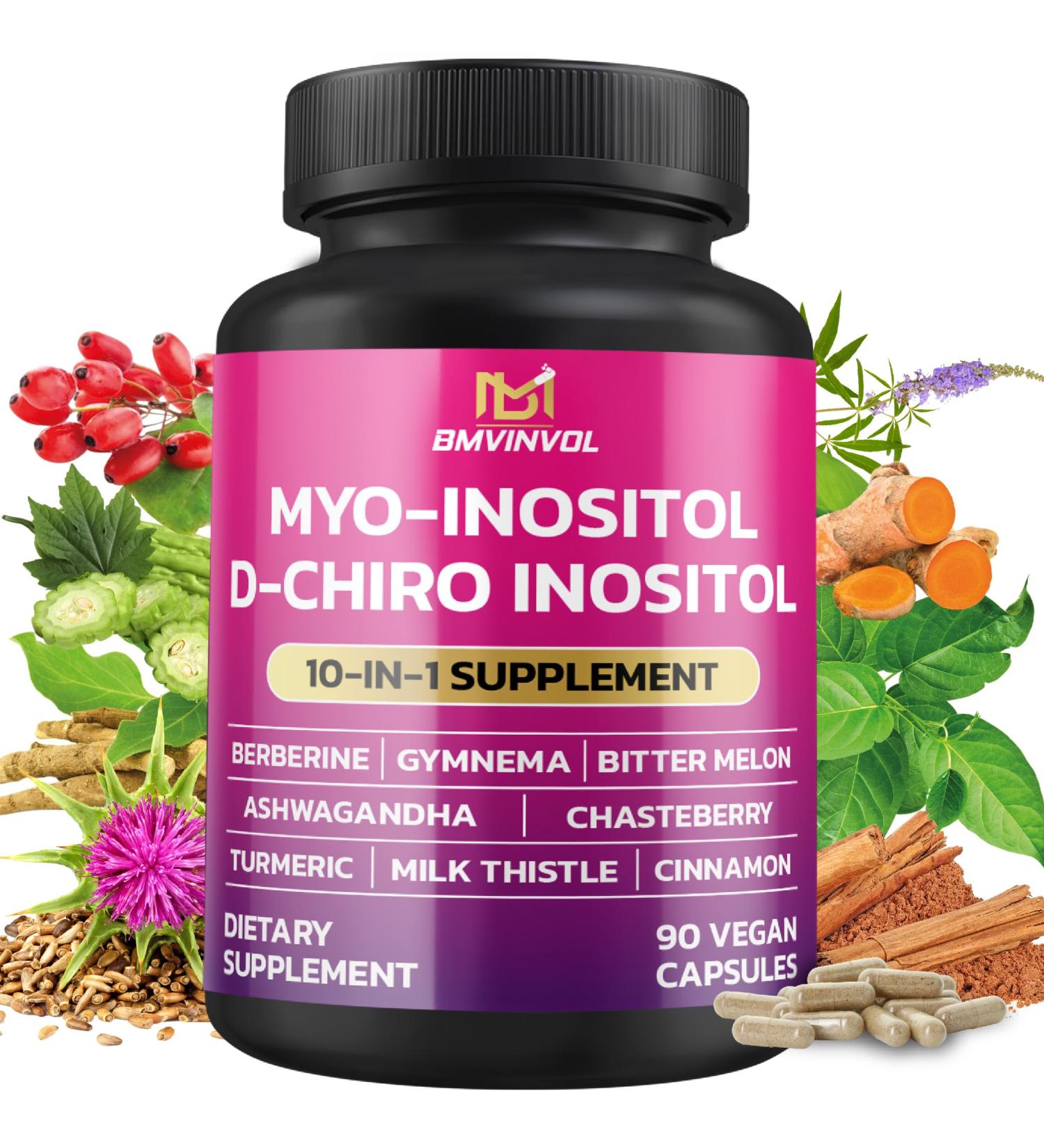 BMVINVOL Inositol Supplement - Myo-Inositol and D-Chiro Inositol Ideal 40:1 Ratio - Plus Berberine Cinnamon Ashwagandha + 5 More - 90 Capsules 90 Count (Pack of 1) - Buy Online on GoSupps.com