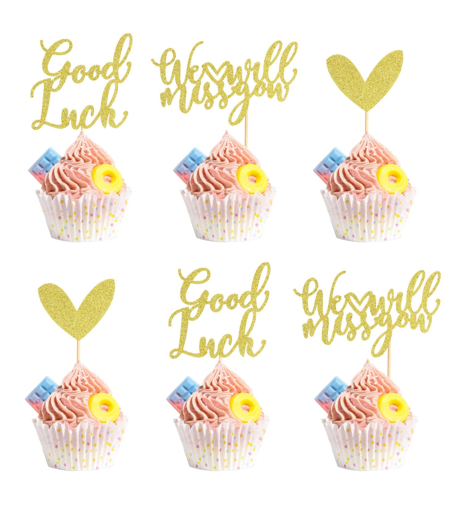 Arthsdite 24Pcs We Will Miss You Cupcake Toppers Glitter Red Love Heart Good Luck Cupcake Picks Retirement Theme Going Away Party Cake Decorations - Gold Glitter Gold Cupcake Toppers - Buy Online on GoSupps.com