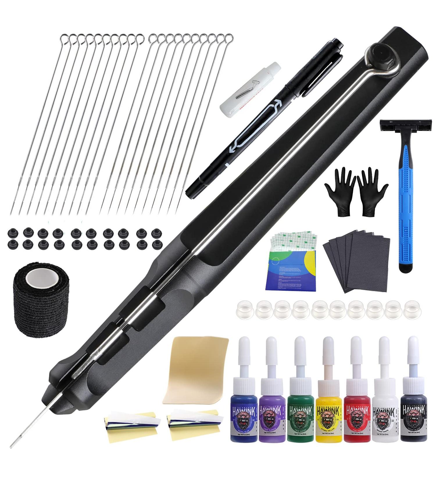 HAWINK Hand Tattoo Poke Stick Kit with 7 Ink and 20 Needles - DIY Tattoo Tool Set | GK-HW801TN01-1 - Buy Online on GoSupps.com