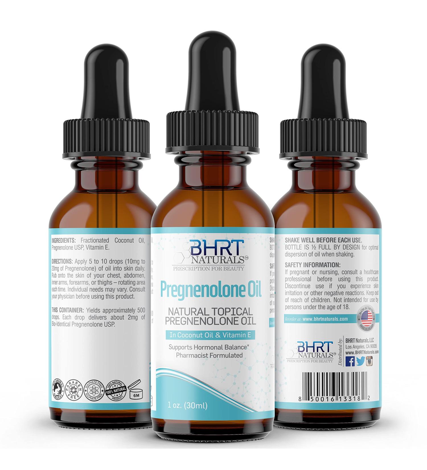 BHRT Naturals Topical Pregnenolone Oil 30ml - Hormone Balance Supplement with Vitamin E and Coconut Oil - Adrenal Support - Enhanced Bioavailability - Buy Online on GoSupps.com