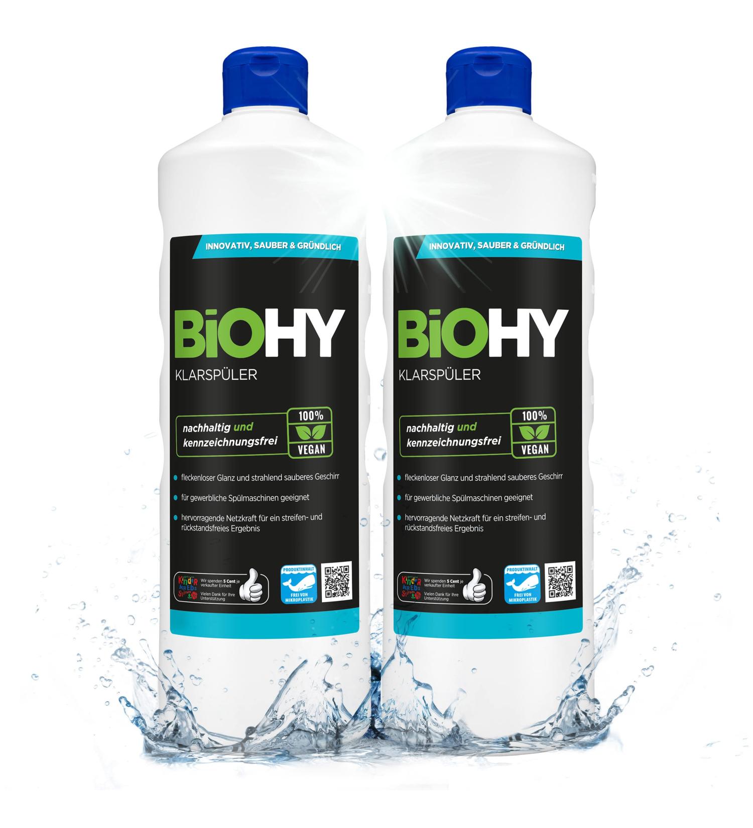 BiOHY Rinse Aid (2 x 1l Bottle) - Eco-Friendly High Concentrate for Commercial Dishwashers | Sparkling Shine on Glasses | BIO-degradable Formula - Buy Online on GoSupps.com