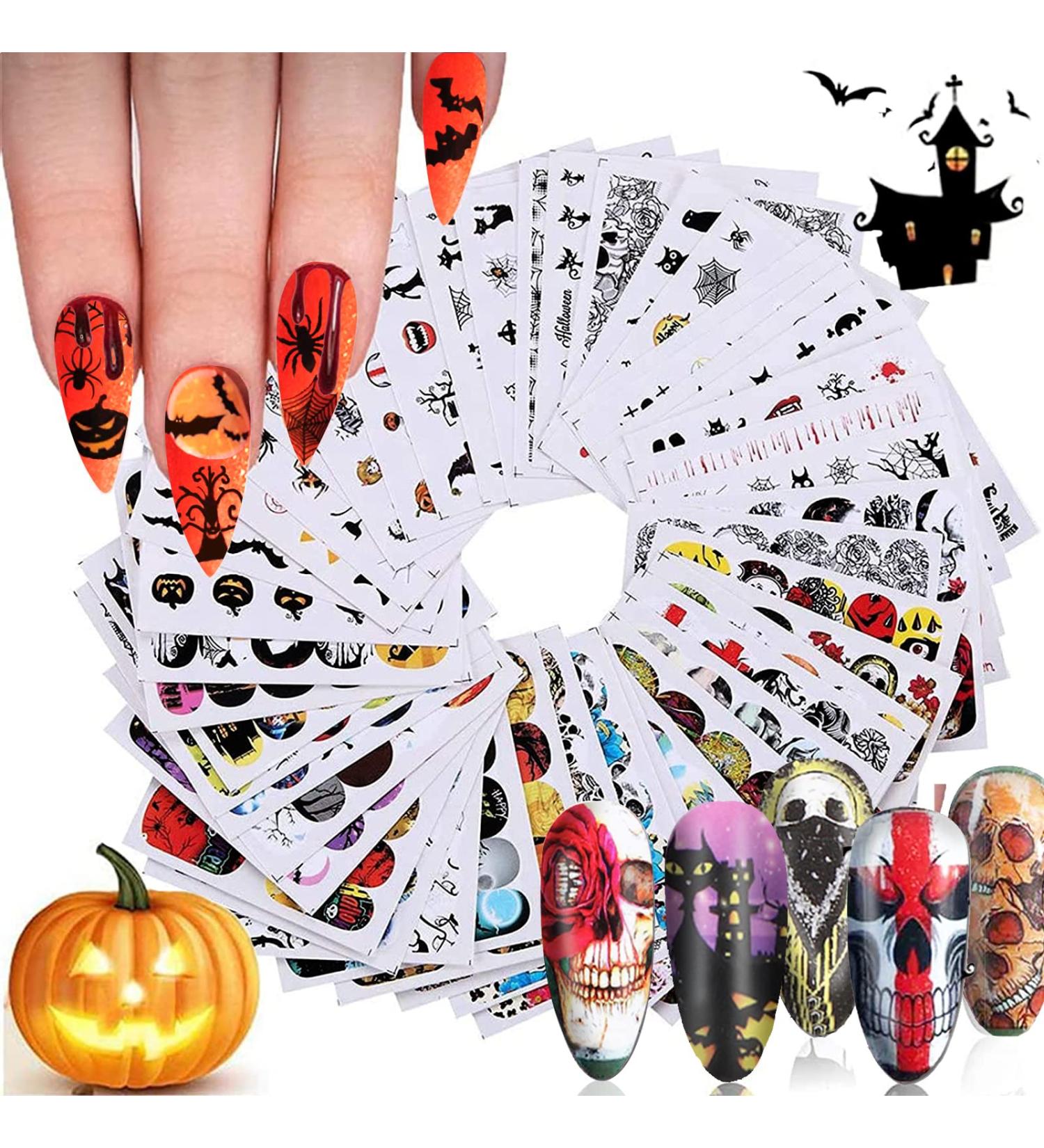 48 Sheets Halloween Nail Art Stickers - Spooky Pumpkin Bat Ghost & Skull Designs - Kalolary Water Transfer DIY Decals for Halloween Nail Decor - Buy Online on GoSupps.com