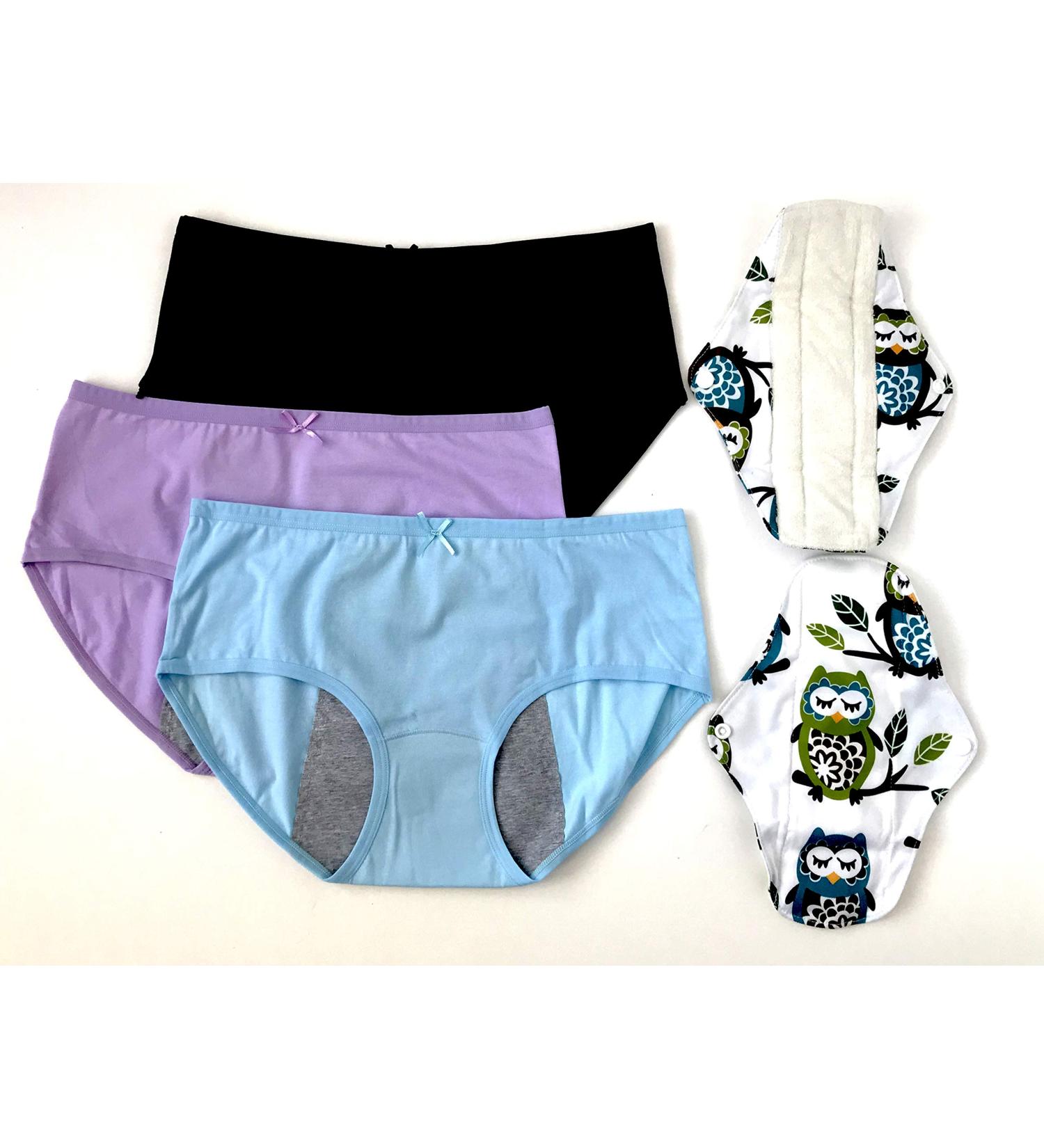 Luna Cup Menstrual Panties Set with Washable Cloth Pads - 3 M/L Panties, 2 Pads - Buy Online on GoSupps.com