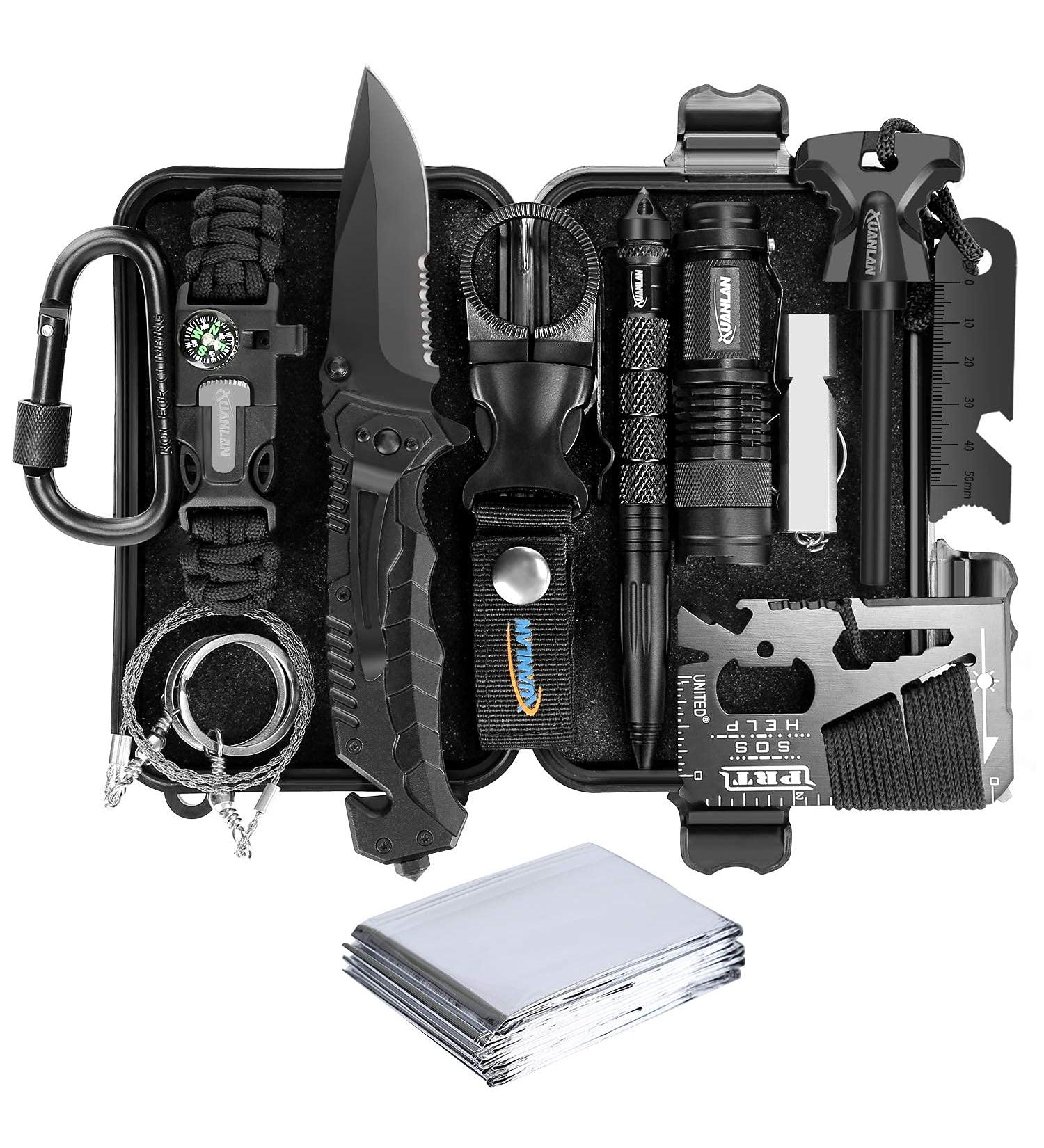 XUANLAN Emergency Survival Kit 13-in-1 with Bracelet, Fire Starter, Whistle, Cutter - Outdoor Gear Tool for Camping and Hiking - Buy Online on GoSupps.com