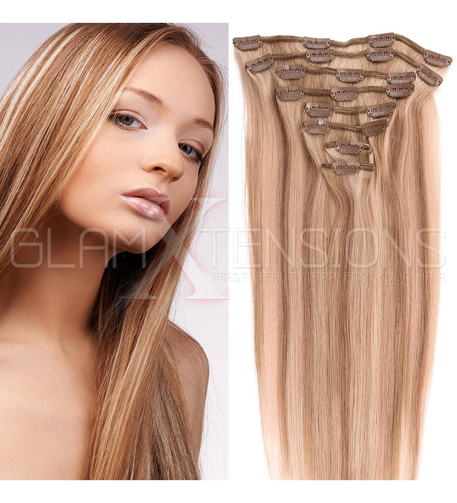 Clip In Hair Extensions | Remy Human Hair | 50cm 70g #18/613 Dark Blonde/Bright Light Blonde | Affordable Quality - Buy Online on GoSupps.com
