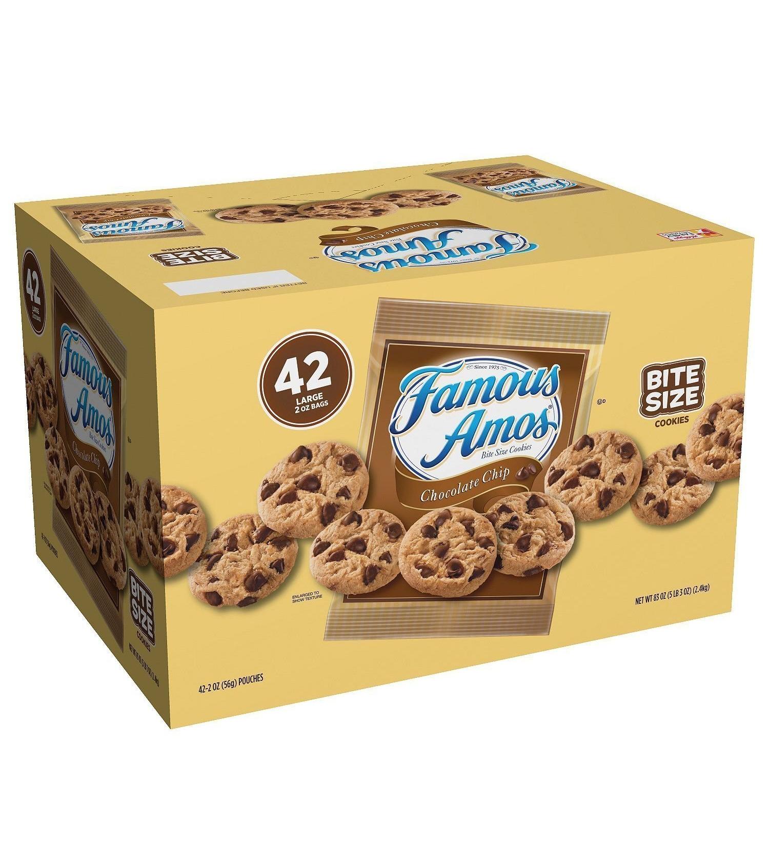 Famous Amos Cookies, Chocolate Chip, 2 oz Snack Pack, 42 Packs/Carton (2 cartons)