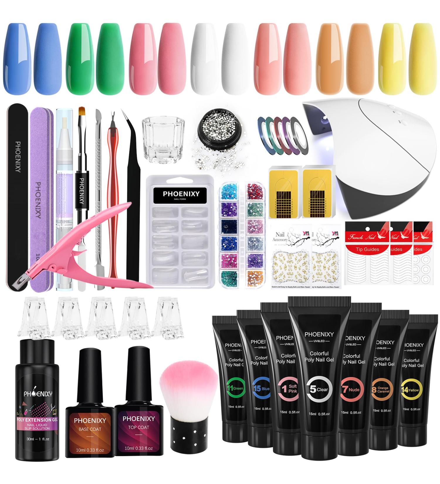 Phoenixy Poly Nail Gel Kit - 7 Colors | Nail Extension Gel Set with UV LED Lamp | Manicure Starter Gift for Women - Buy Online on GoSupps.com