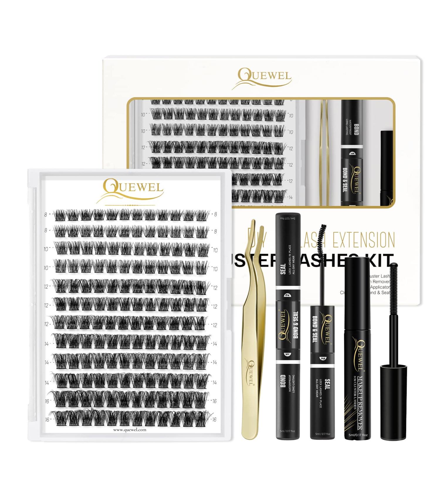 QUEWEL 144 PCs DIY Eyelash Extensions Set | Cluster Eyelash Applicator Tool & Super Hold Glue | Perfect for At-Home Lash Extensions - Buy Online on GoSupps.com